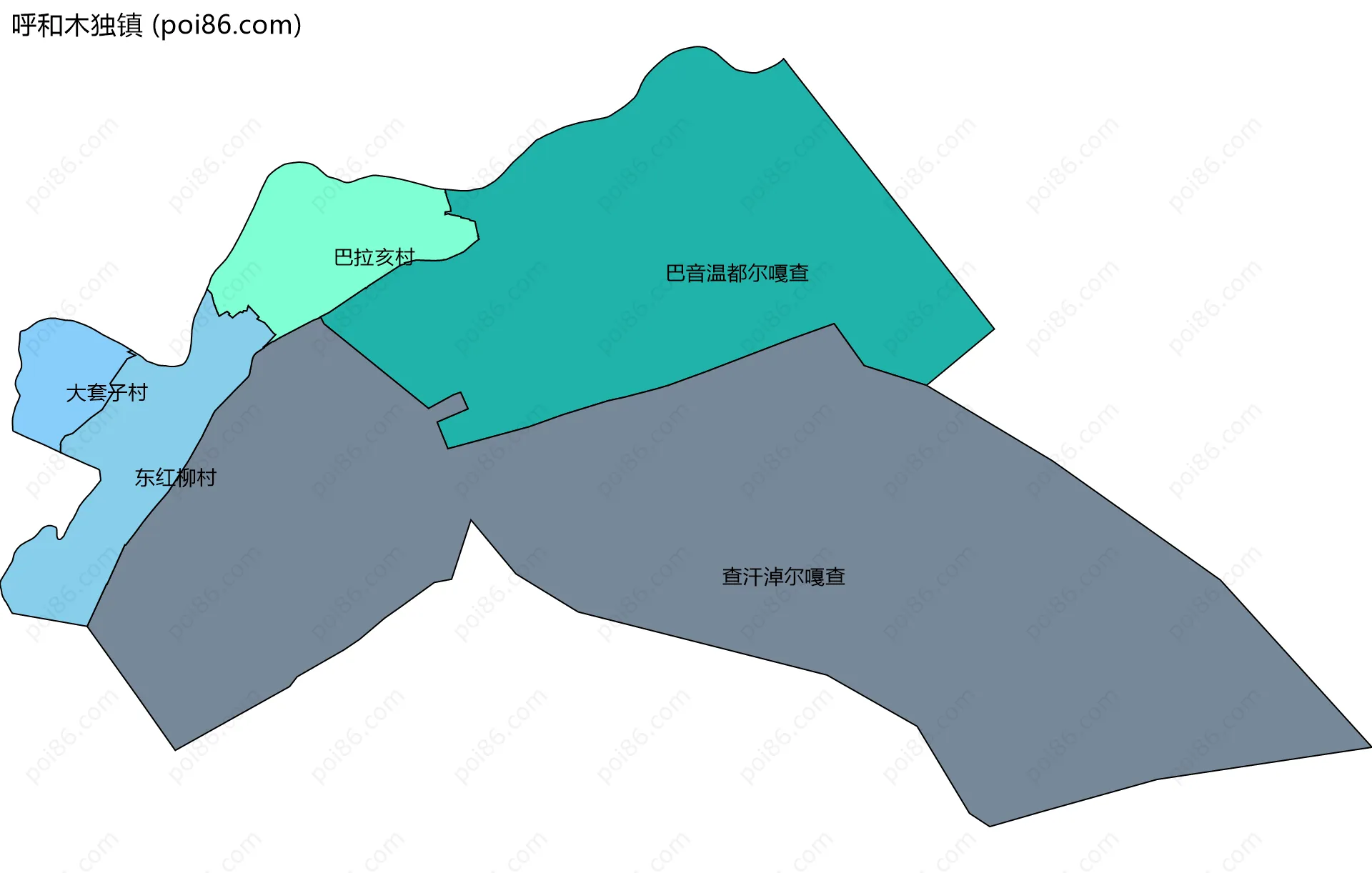 呼和木独镇边界地图(五级行政区划)