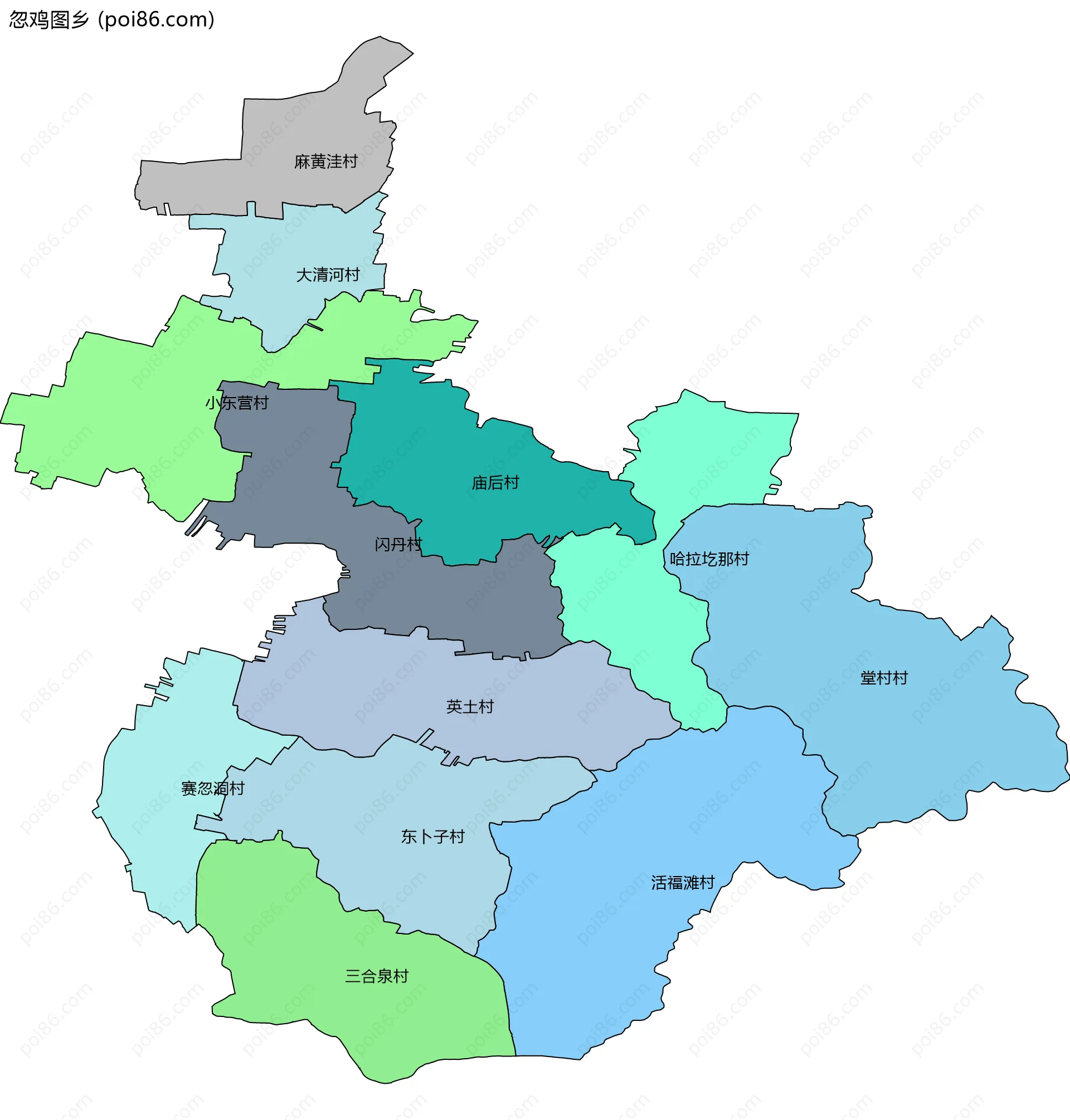 忽鸡图乡边界地图(五级行政区划)