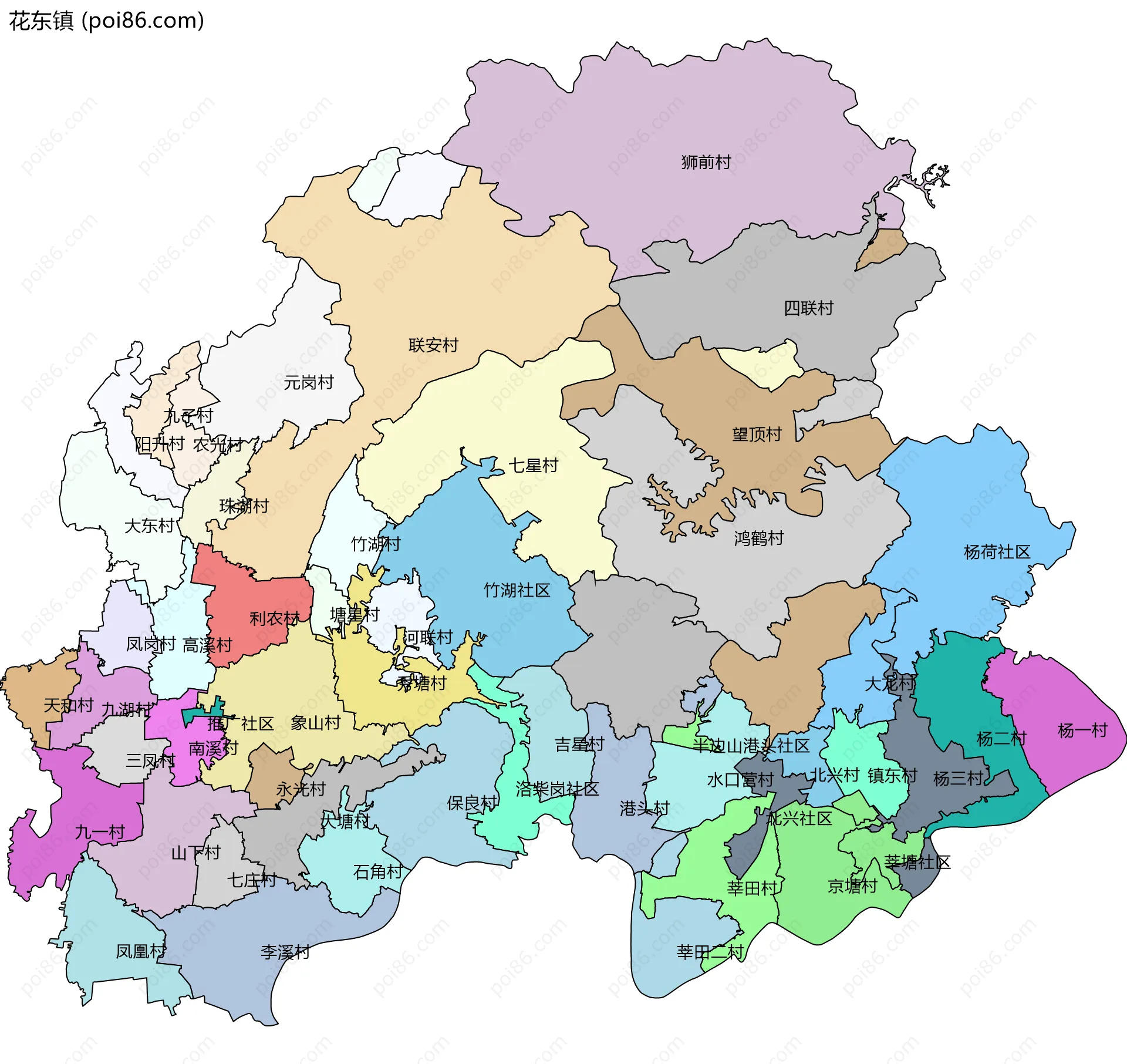 花东镇边界地图(五级行政区划)