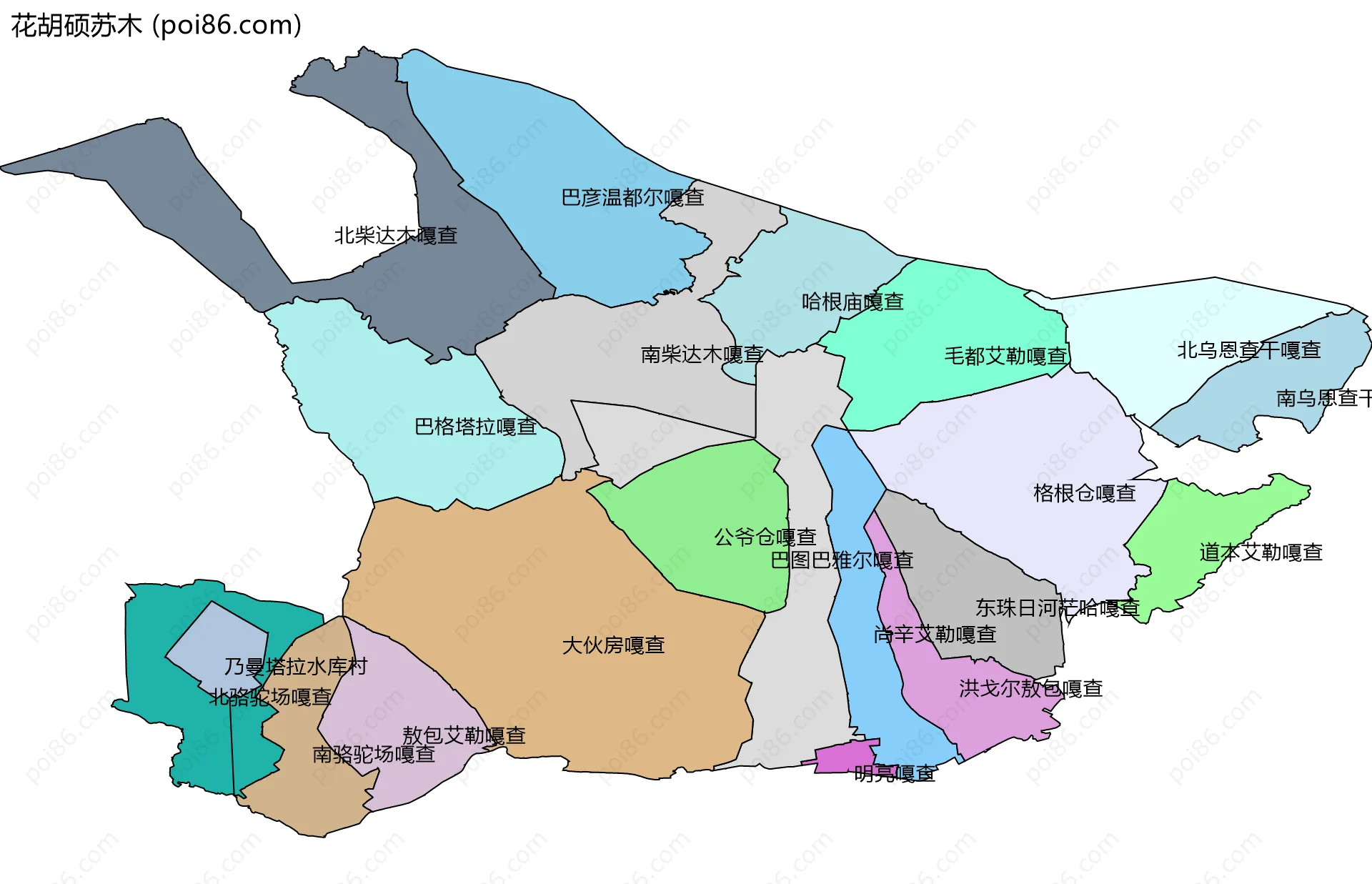 花胡硕苏木边界地图(五级行政区划)