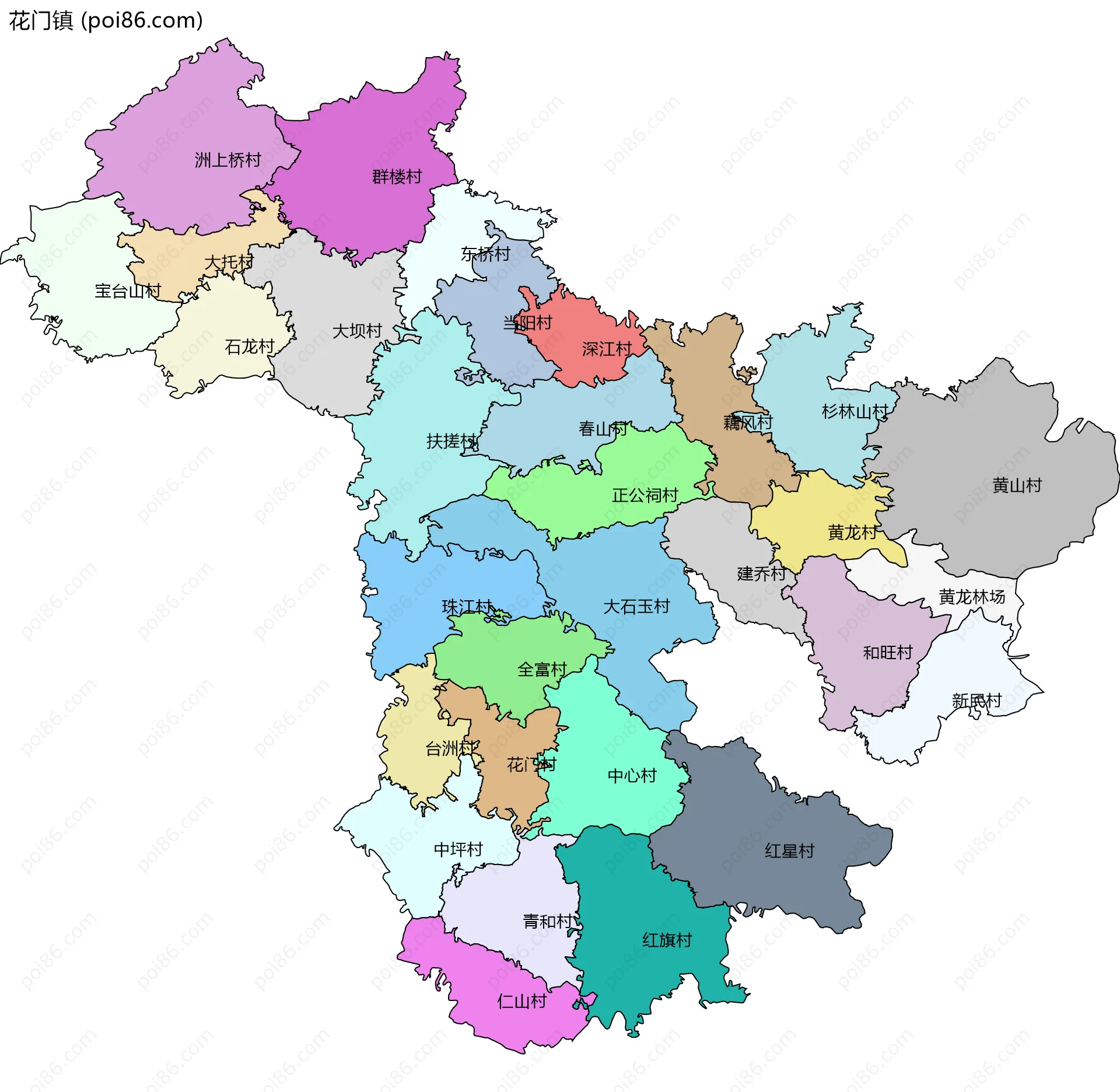 花门镇边界地图(五级行政区划)