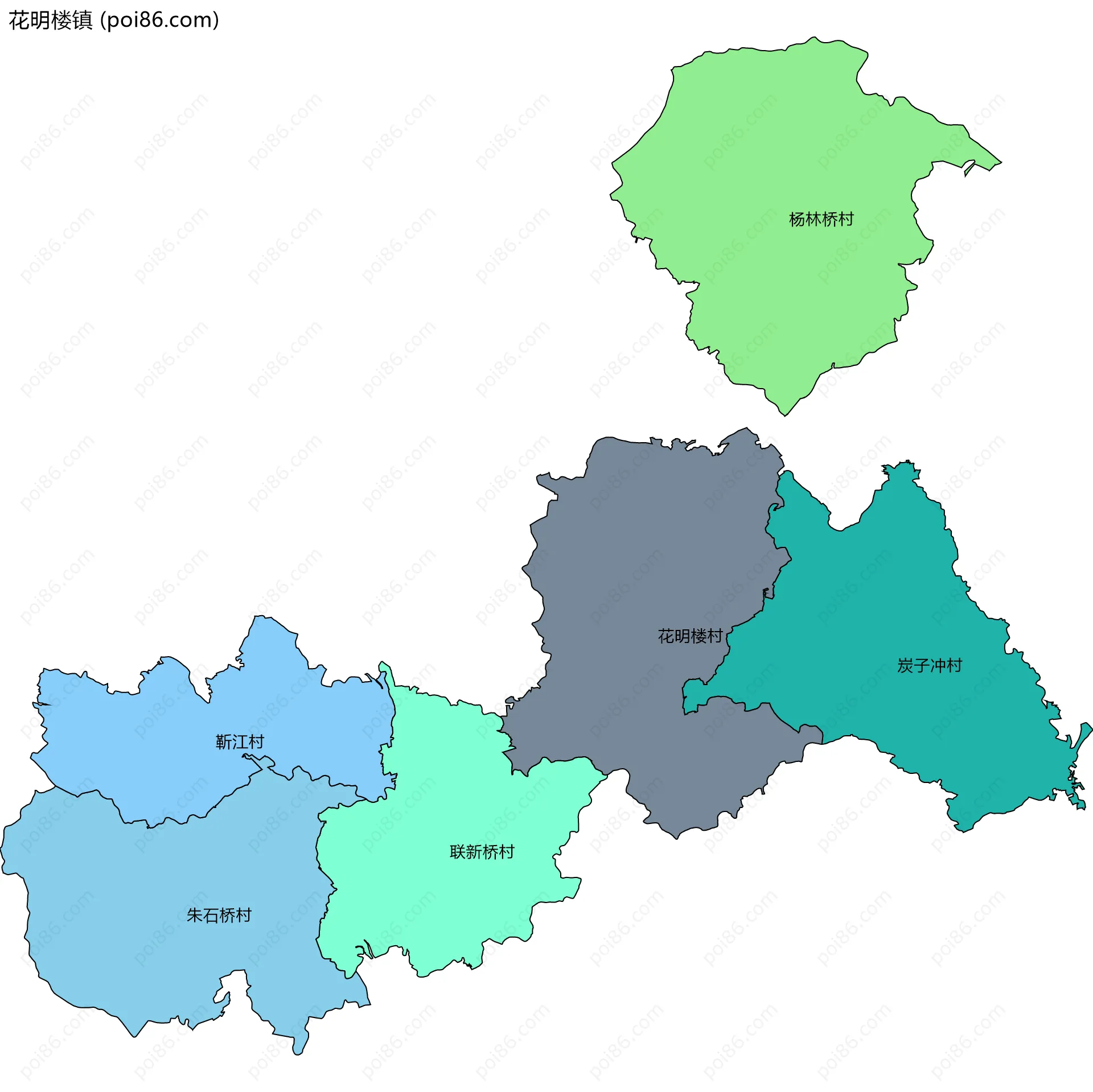 花明楼镇边界地图(五级行政区划)