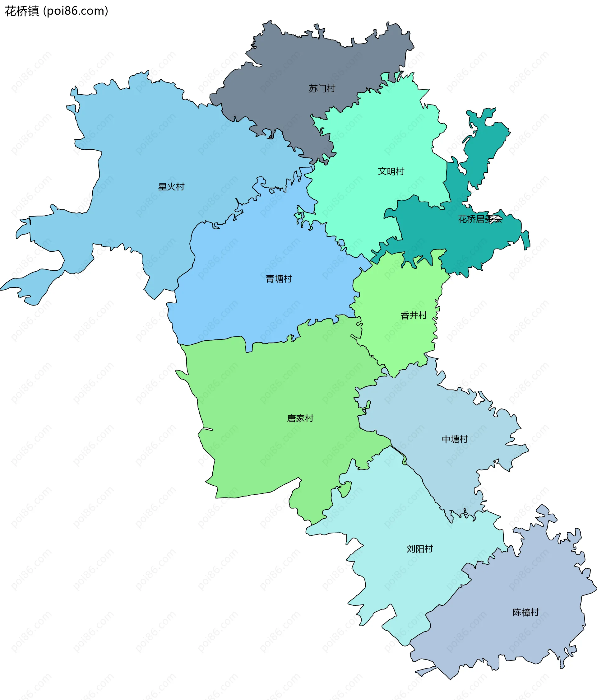 花桥镇边界地图(五级行政区划)