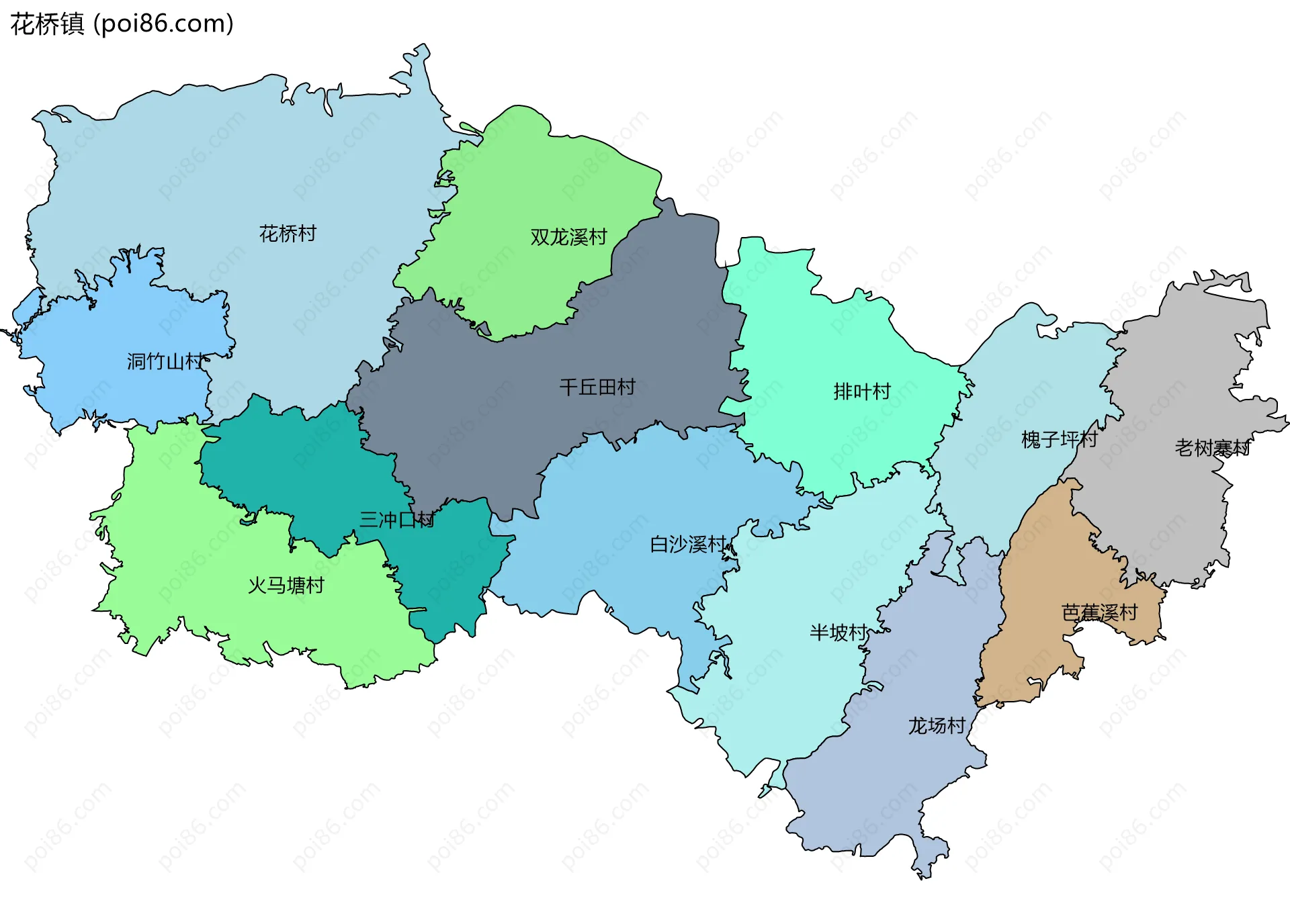 花桥镇边界地图(五级行政区划)