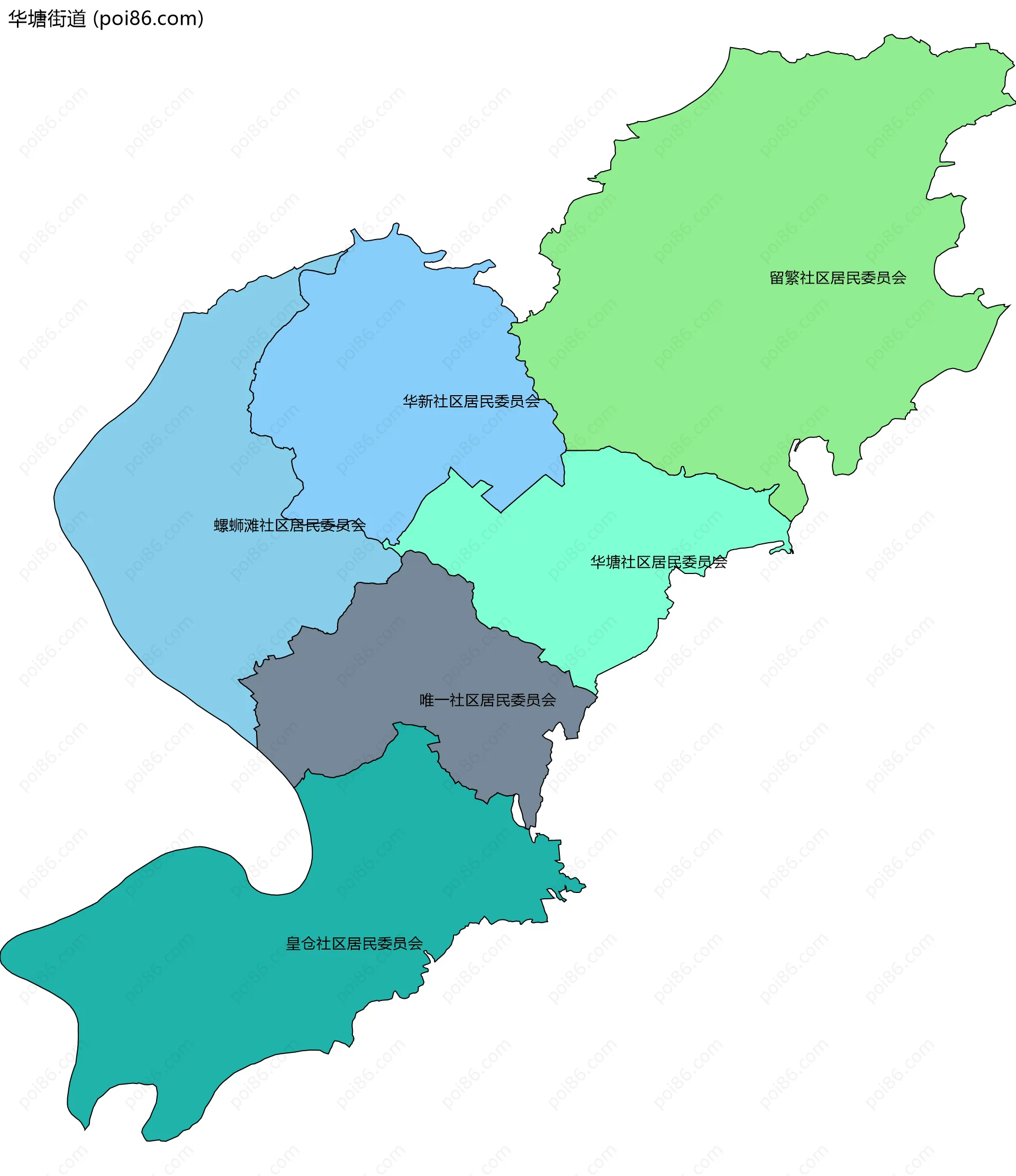 华塘街道边界地图(五级行政区划)