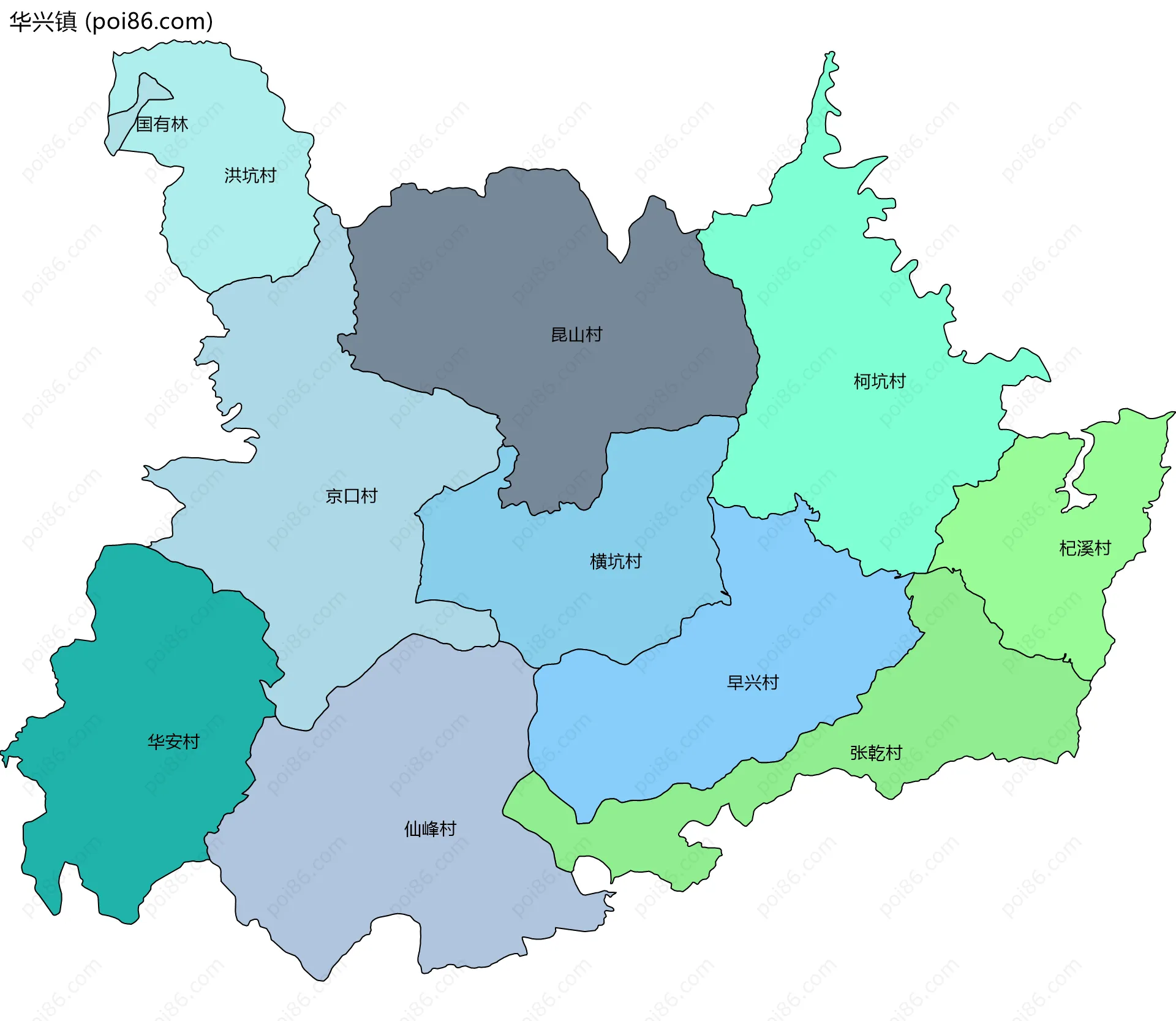 华兴镇边界地图(五级行政区划)