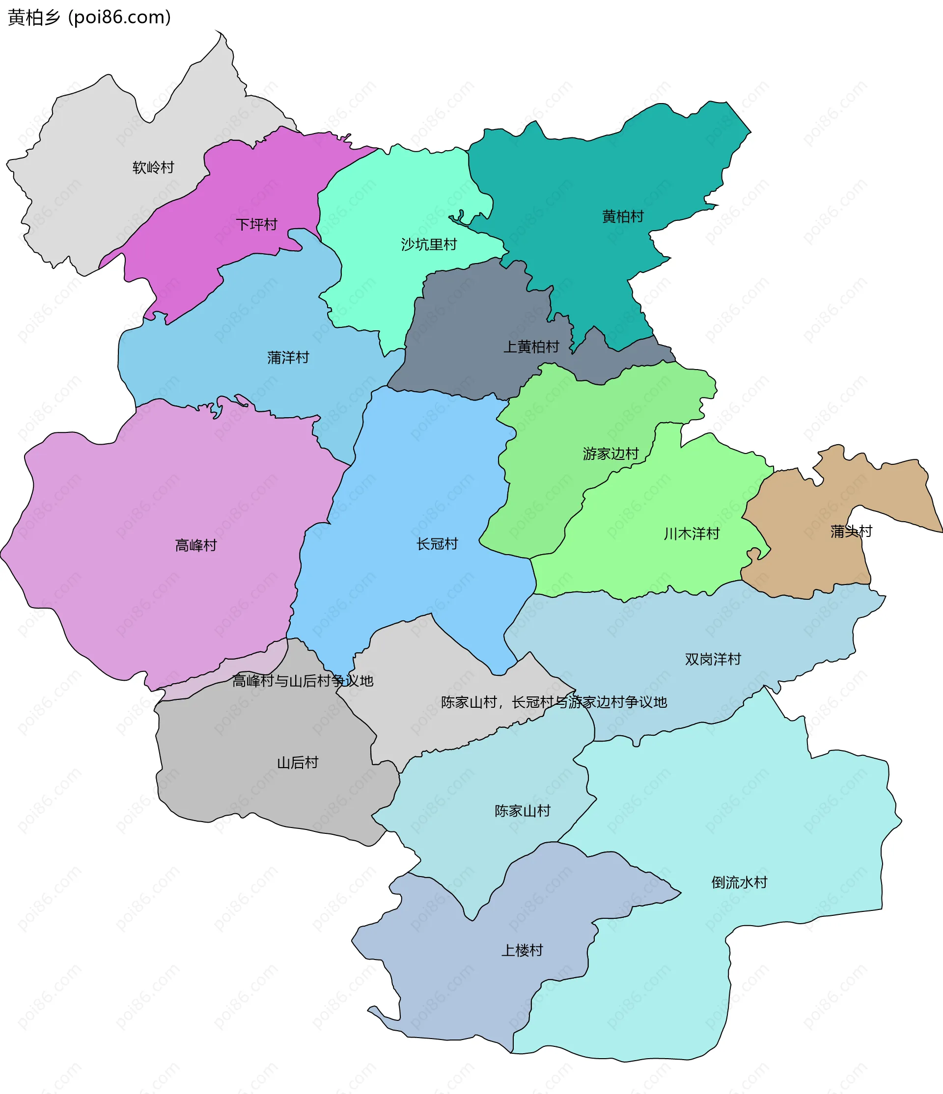 黄柏乡边界地图(五级行政区划)