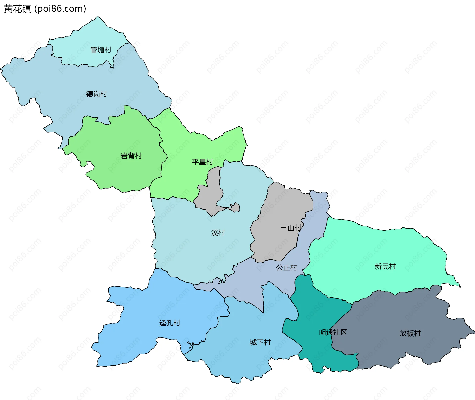 黄花镇边界地图(五级行政区划)