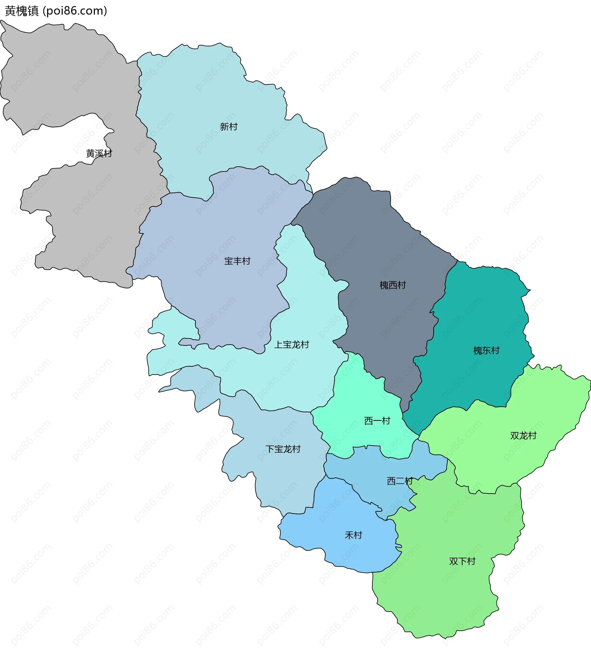 黄槐镇边界地图(五级行政区划)