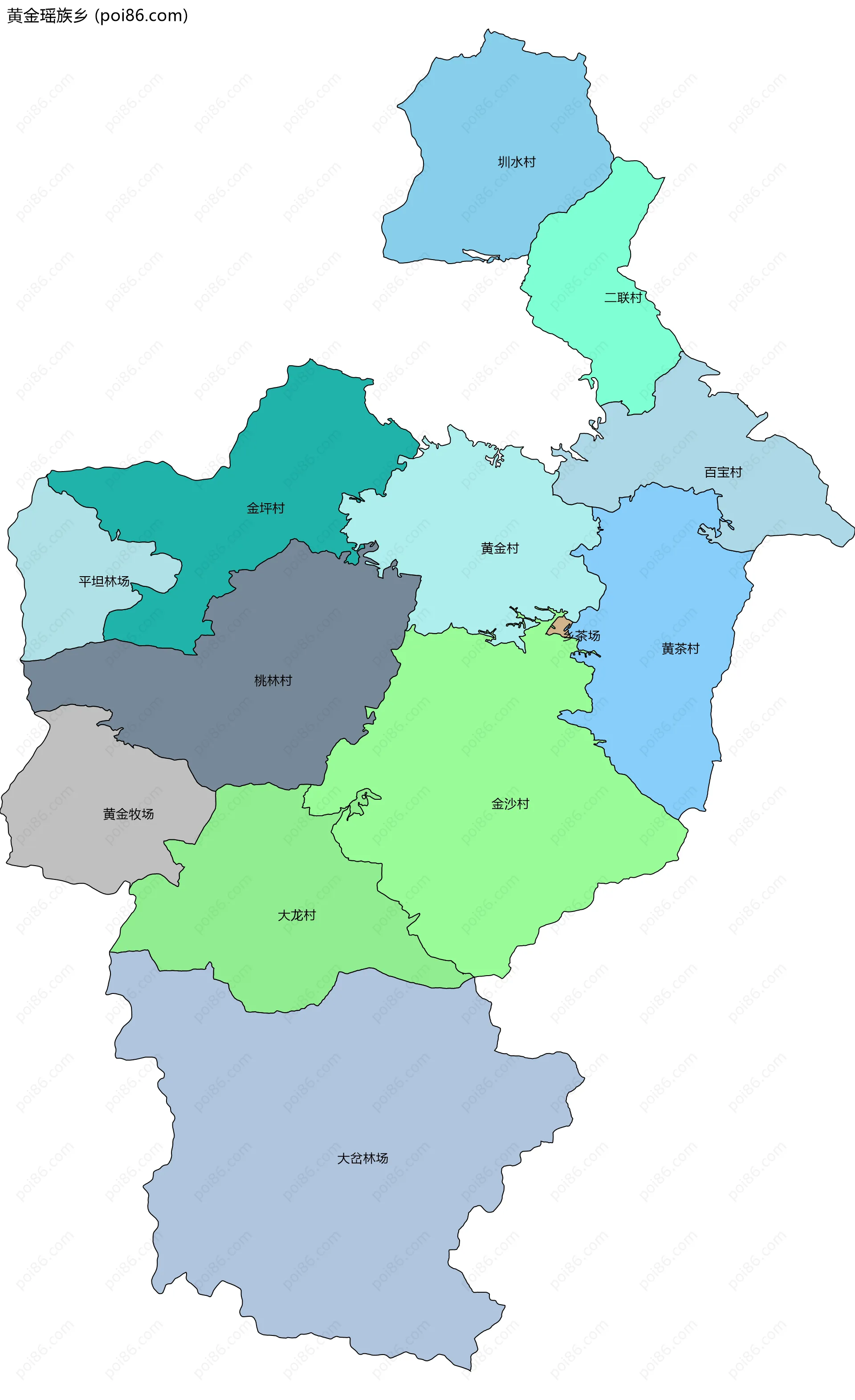 黄金瑶族乡边界地图(五级行政区划)