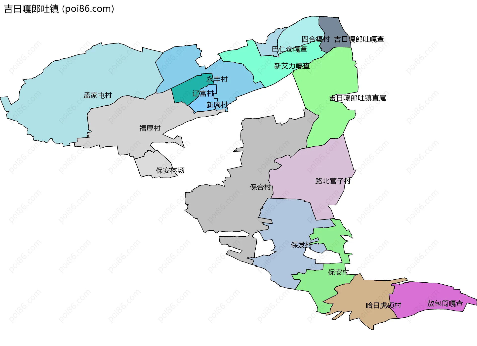 吉日嘎郎吐镇边界地图(五级行政区划)