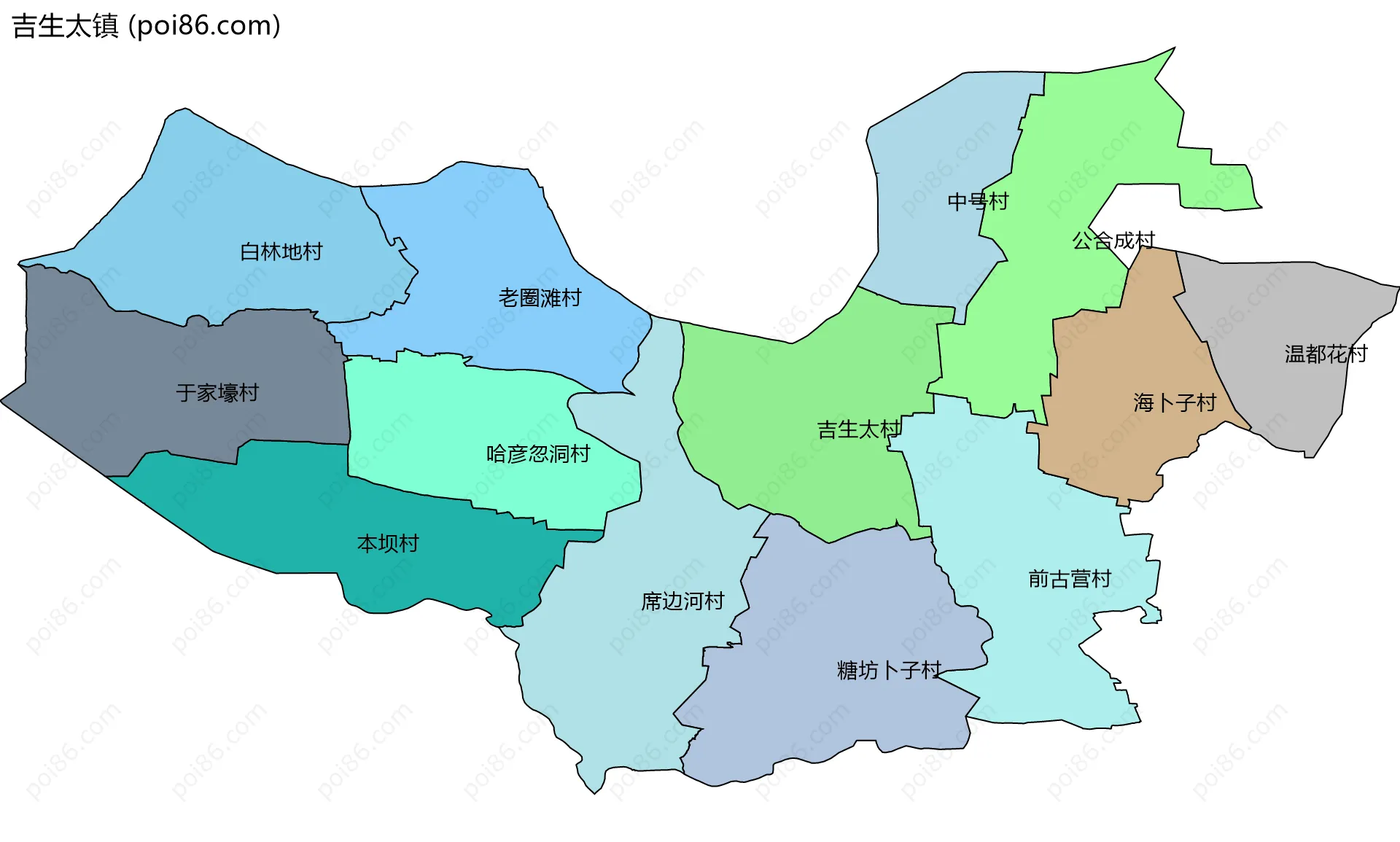吉生太镇边界地图(五级行政区划)