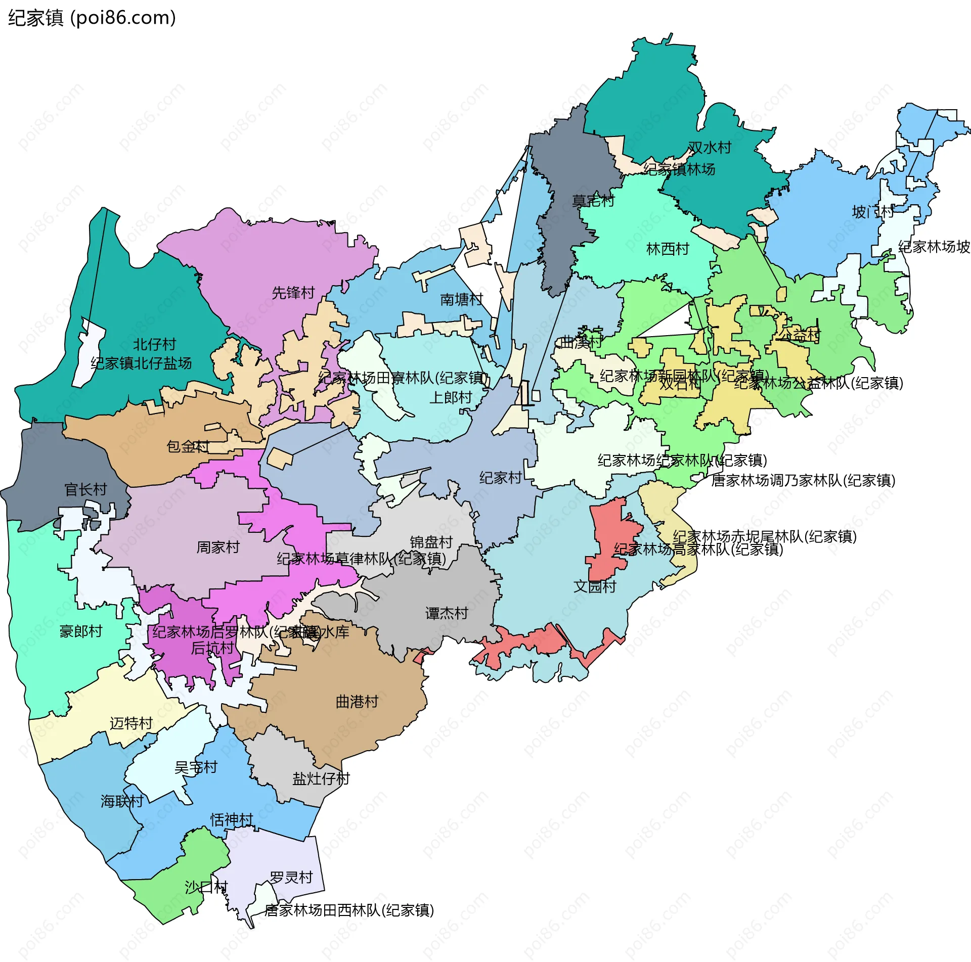 纪家镇边界地图(五级行政区划)