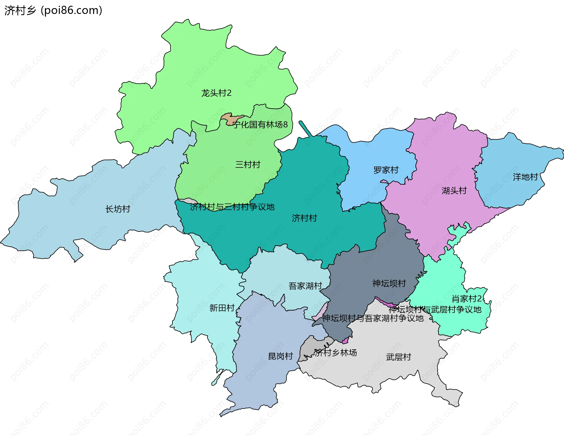 济村乡边界地图(五级行政区划)