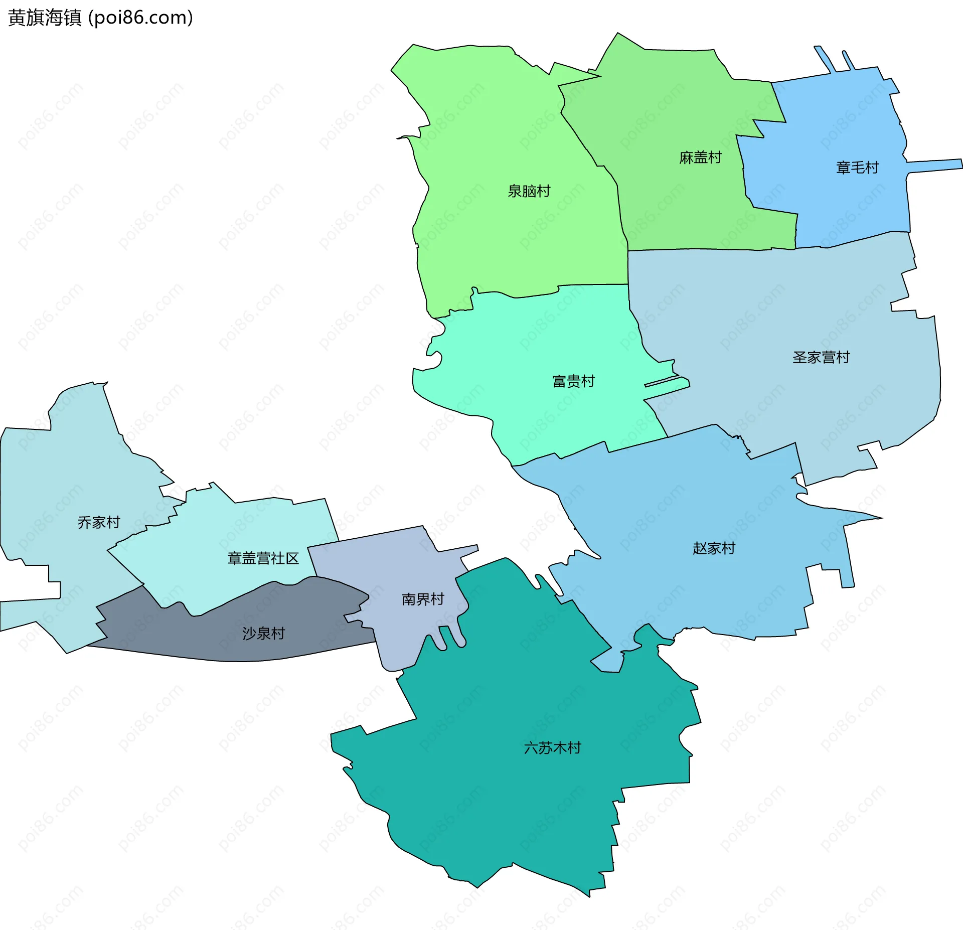 黄旗海镇边界地图(五级行政区划)