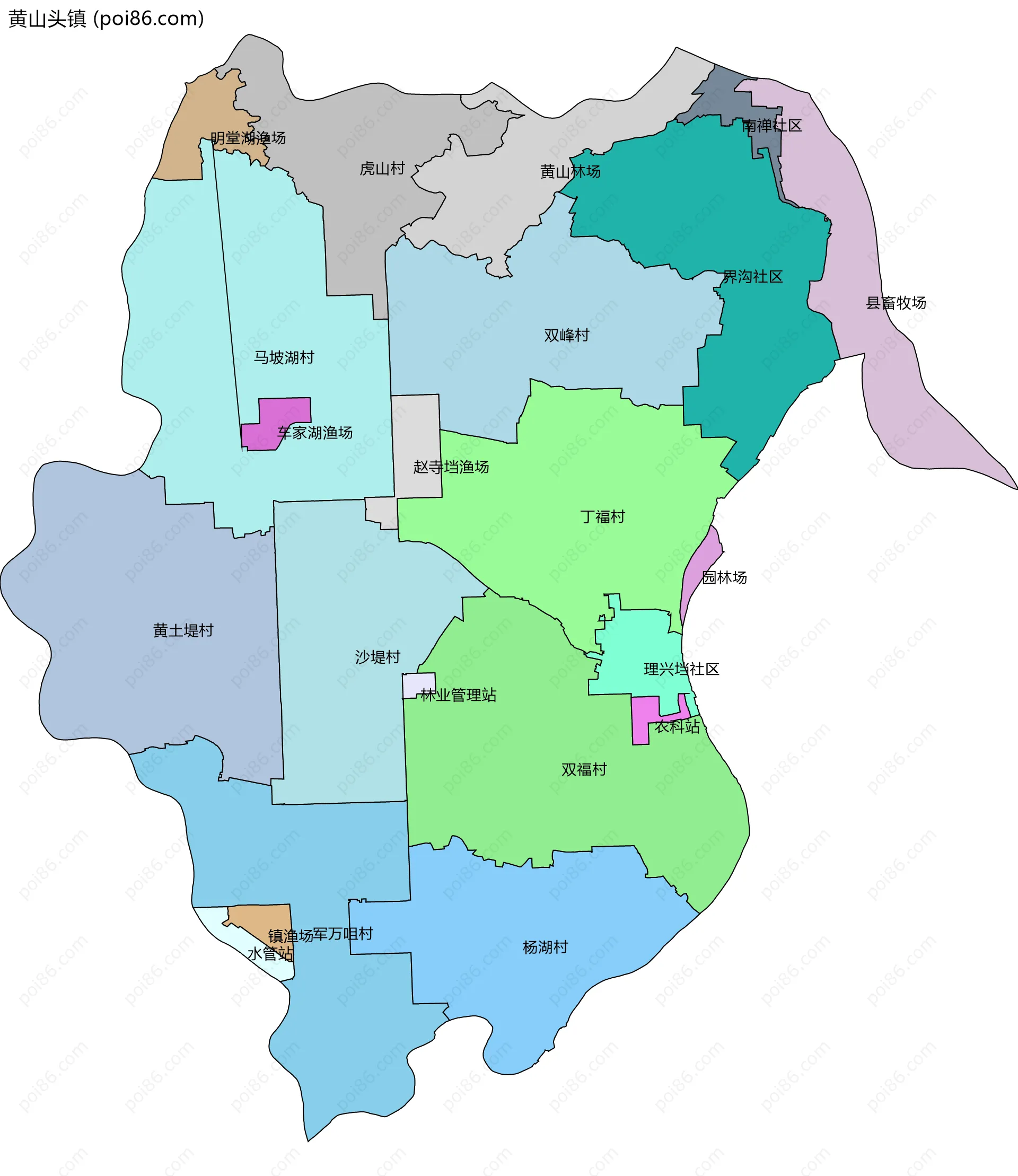 黄山头镇边界地图(五级行政区划)