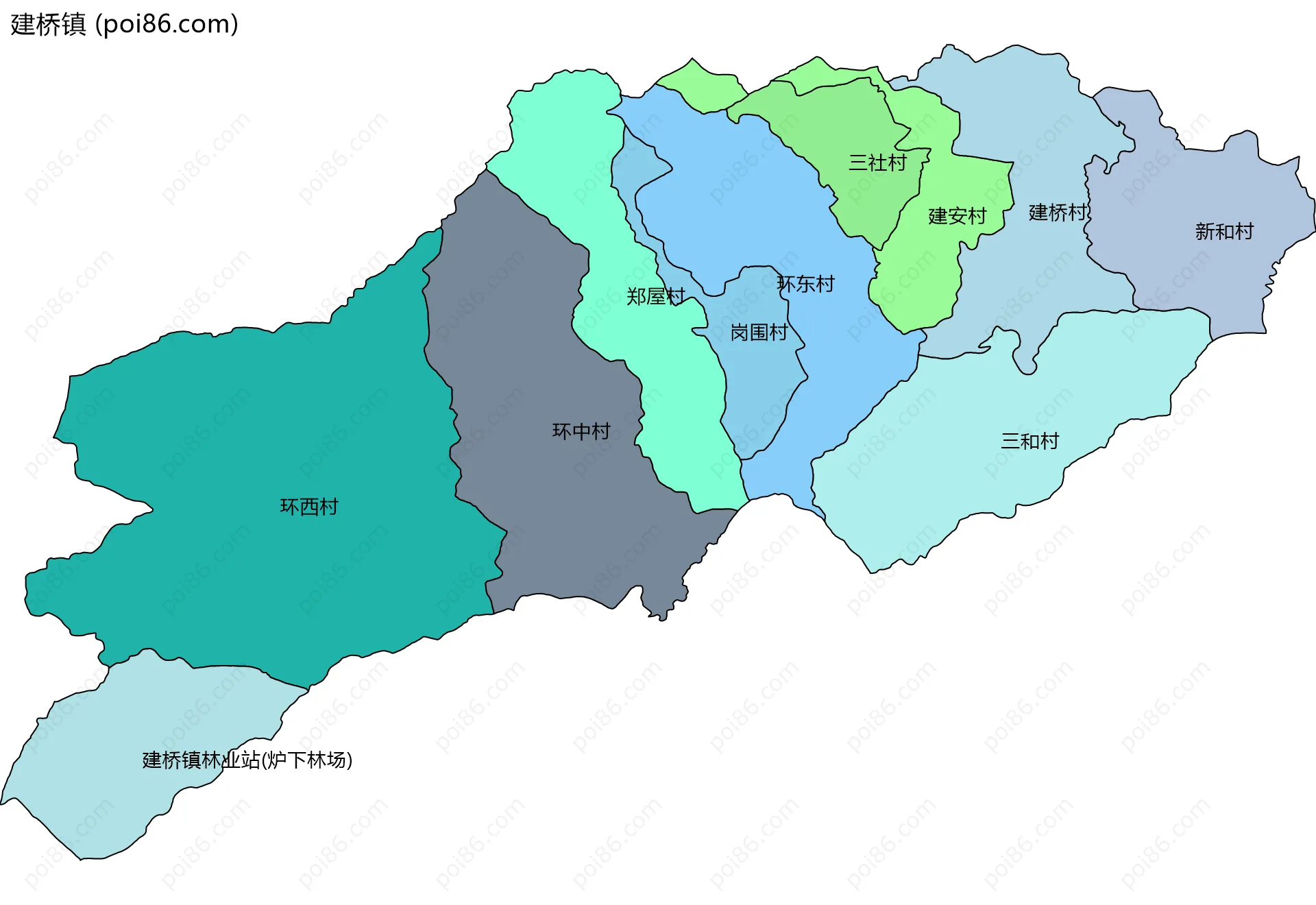建桥镇边界地图(五级行政区划)