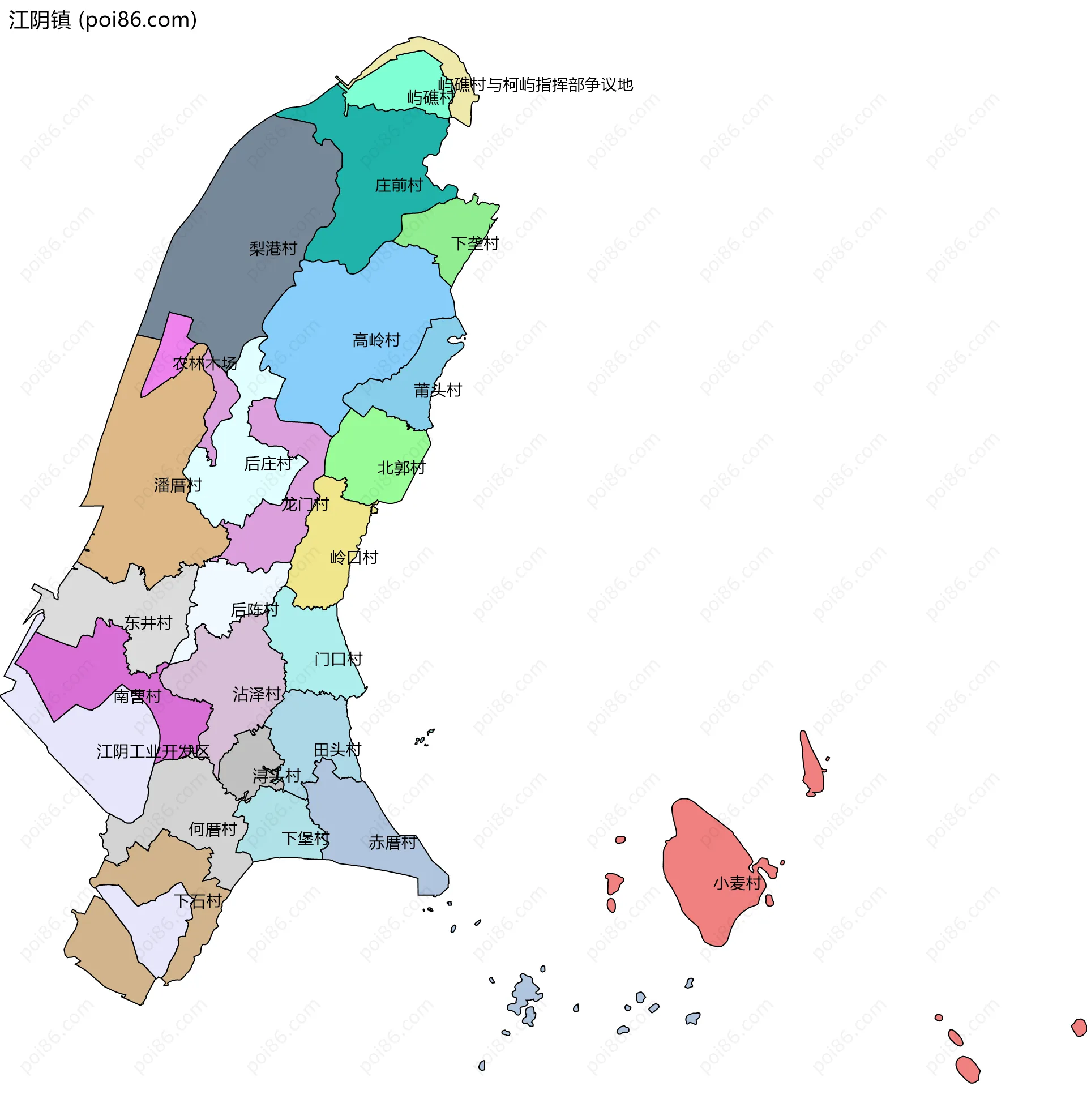 江阴镇边界地图(五级行政区划)