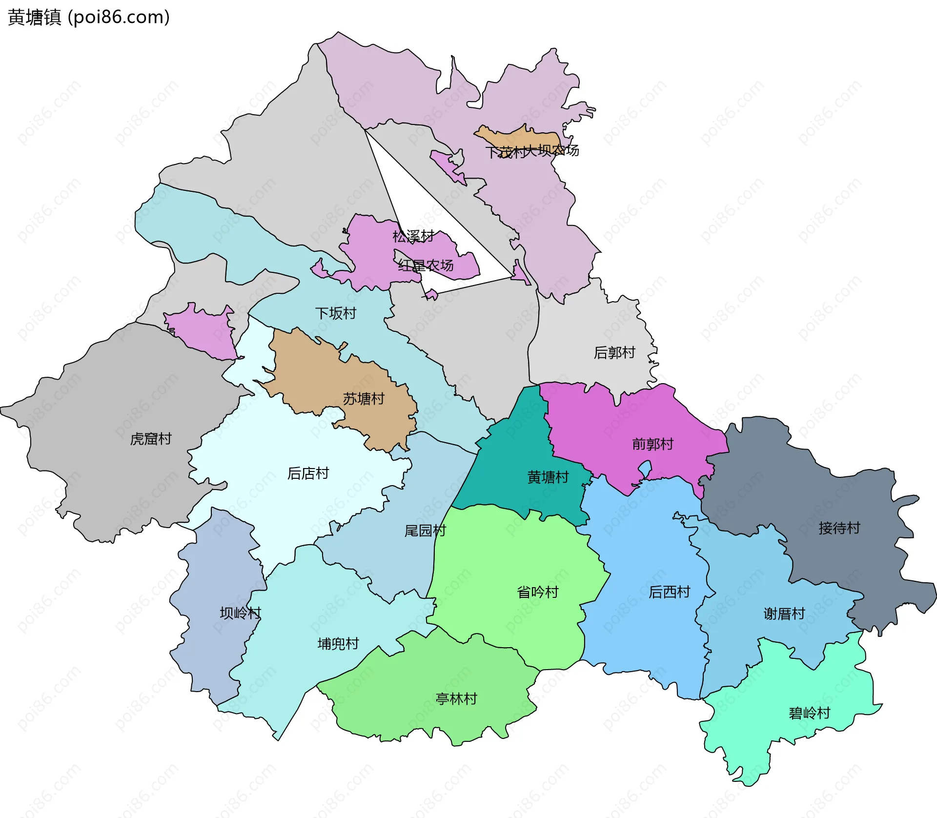 黄塘镇边界地图(五级行政区划)