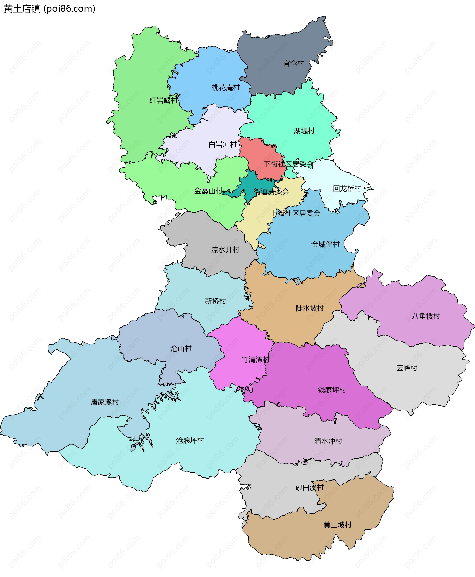 黄土店镇边界地图(五级行政区划)