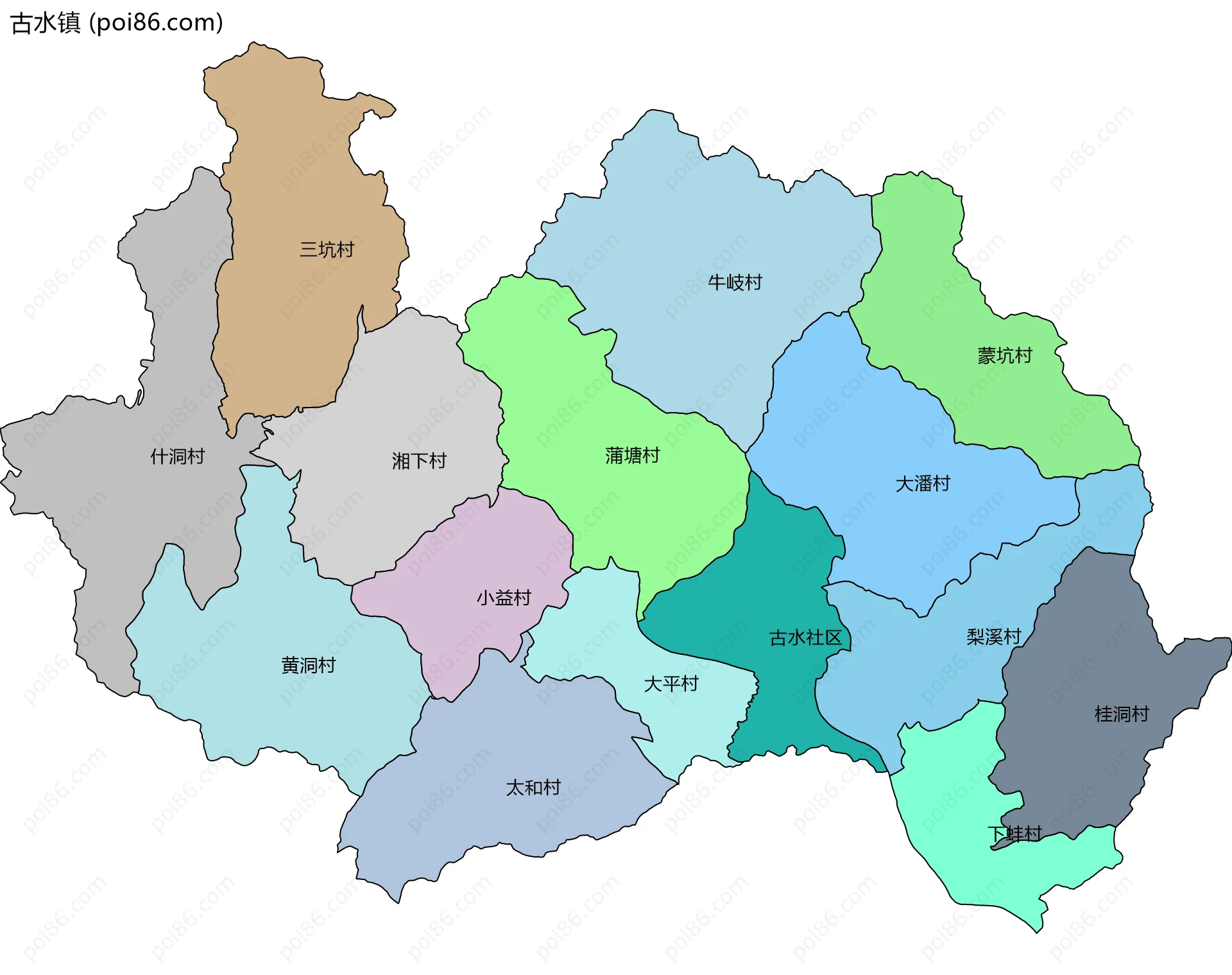 古水镇边界地图(五级行政区划)