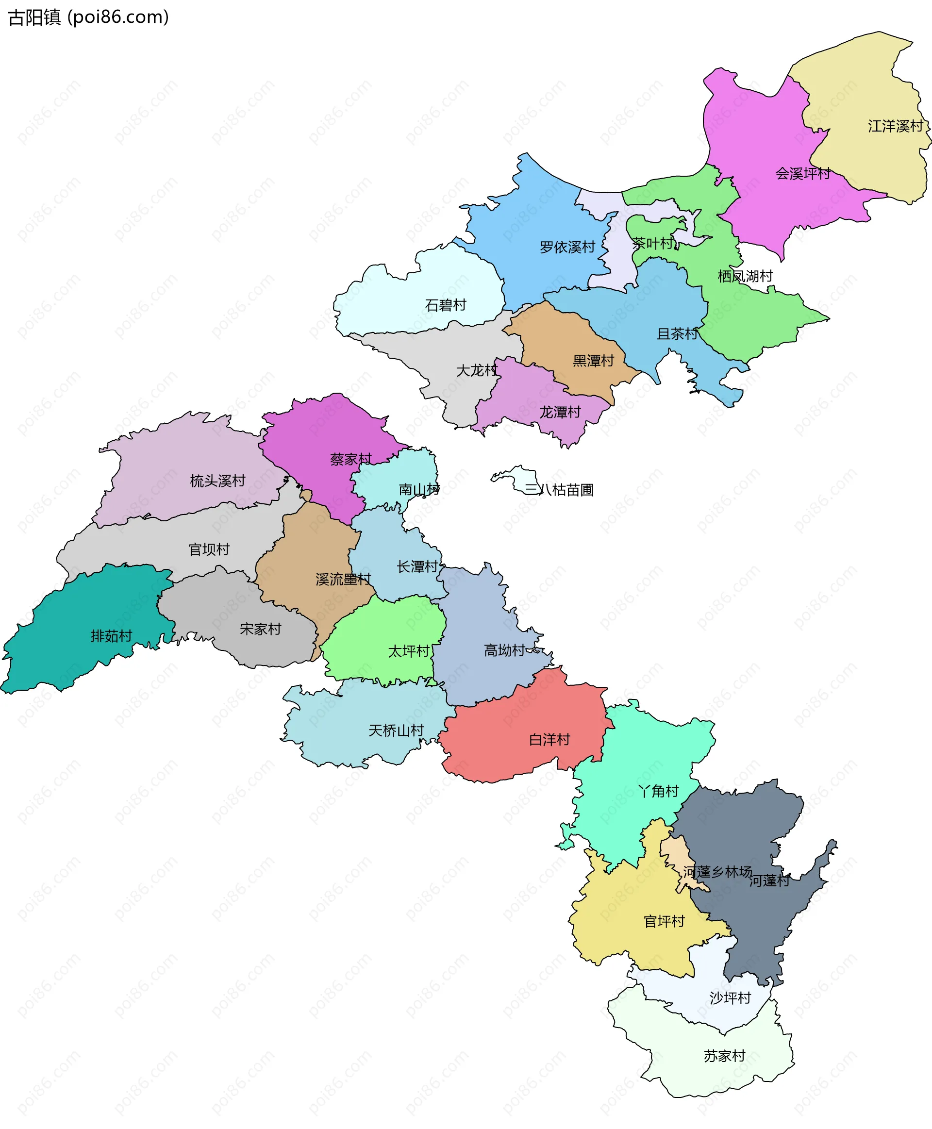 古阳镇边界地图(五级行政区划)