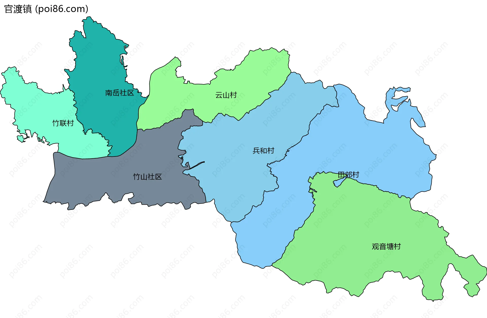 官渡镇边界地图(五级行政区划)