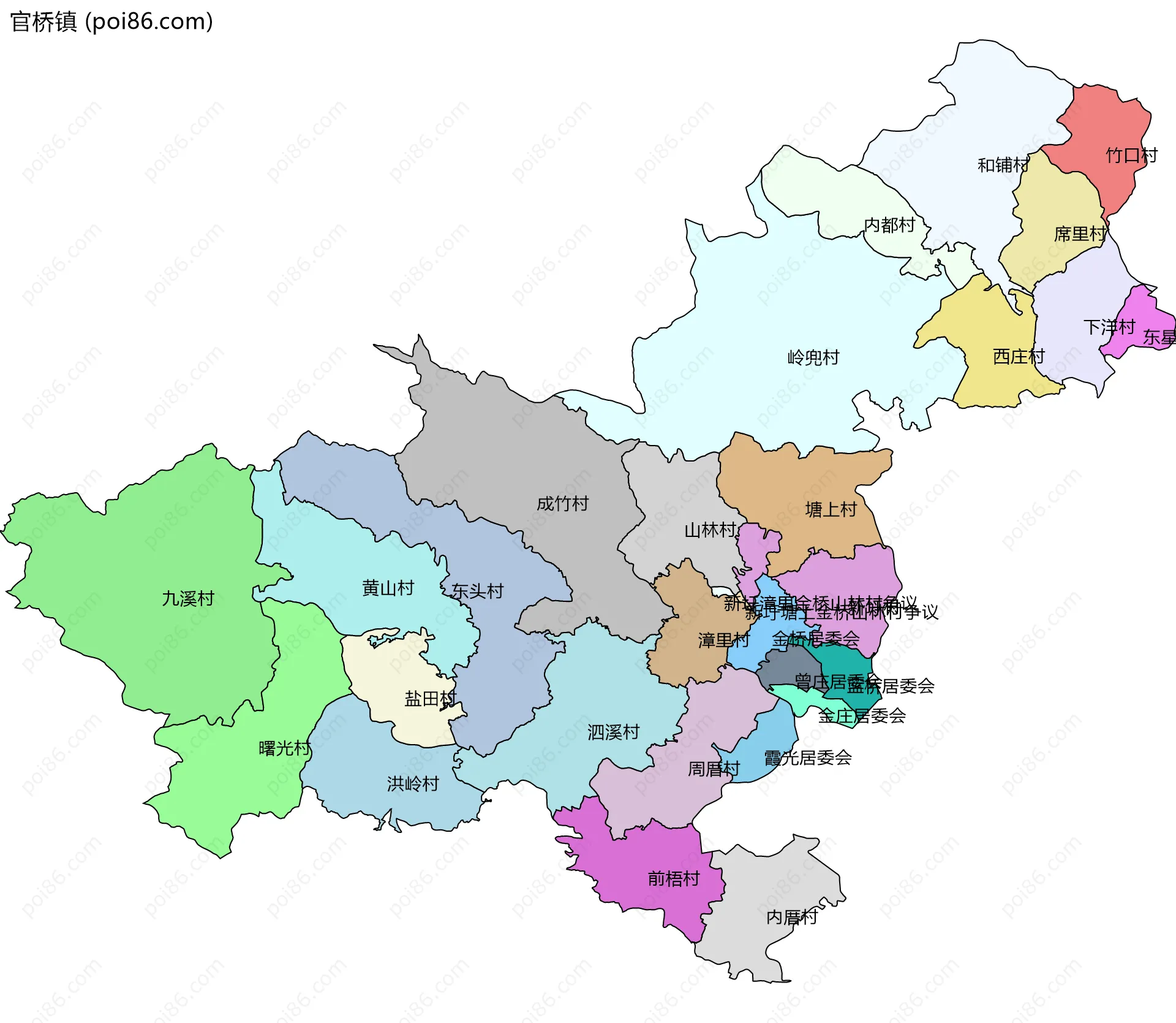 官桥镇边界地图(五级行政区划)