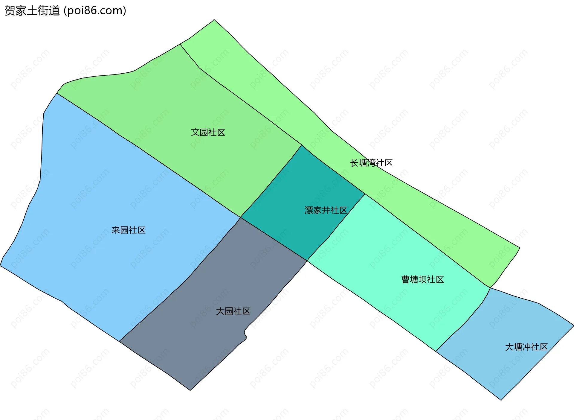 贺家土街道边界地图(五级行政区划)