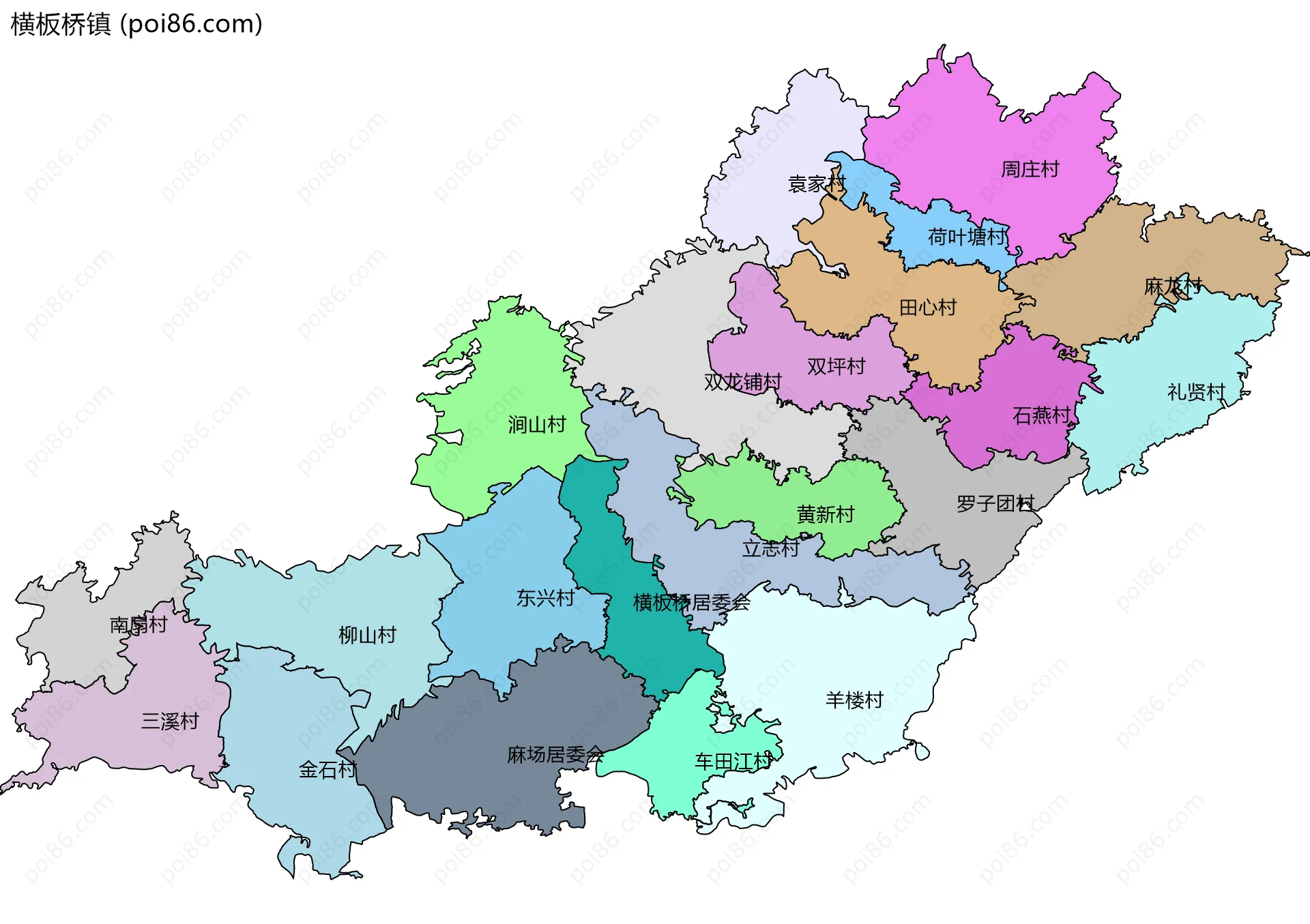 横板桥镇边界地图(五级行政区划)