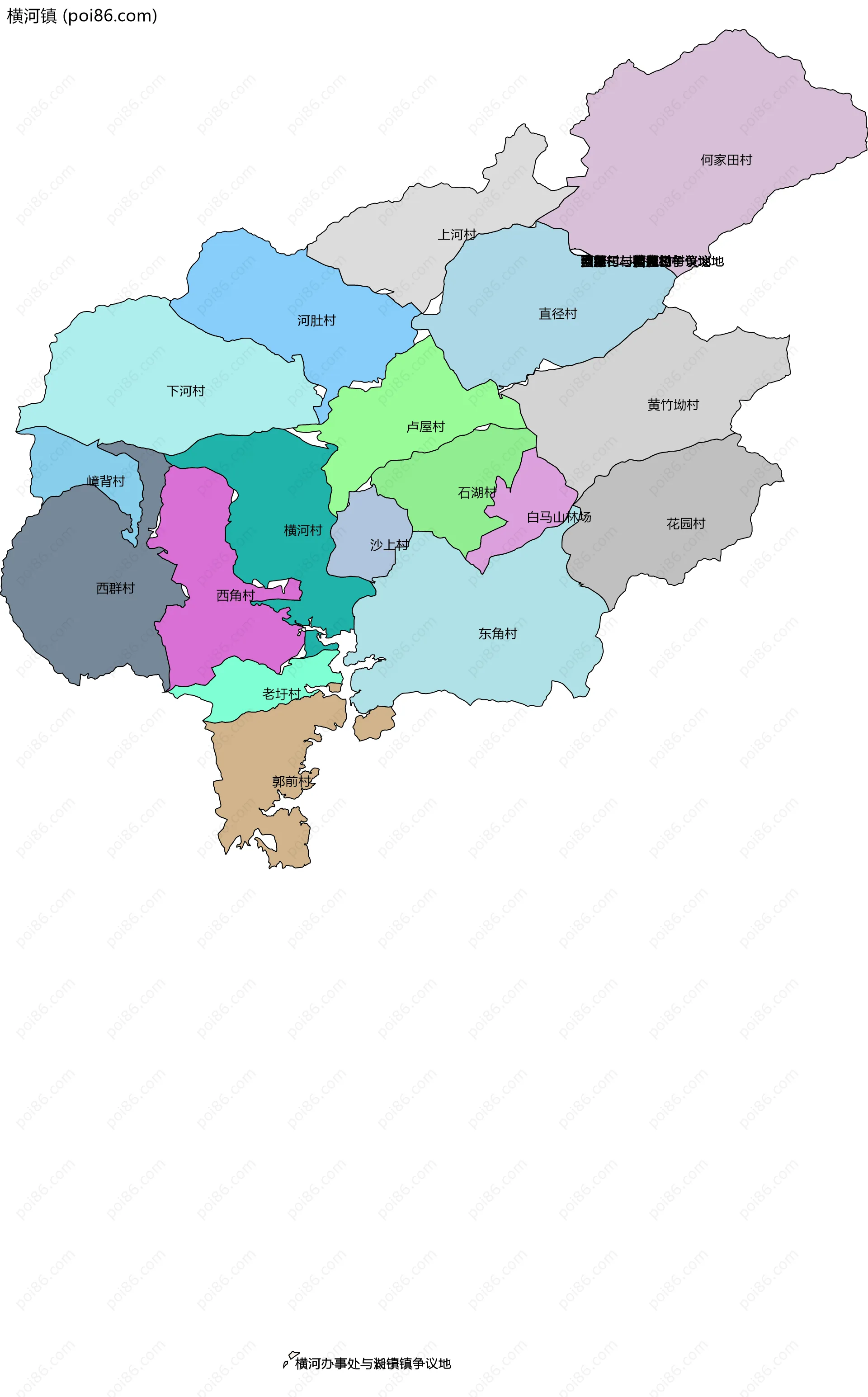 横河镇边界地图(五级行政区划)