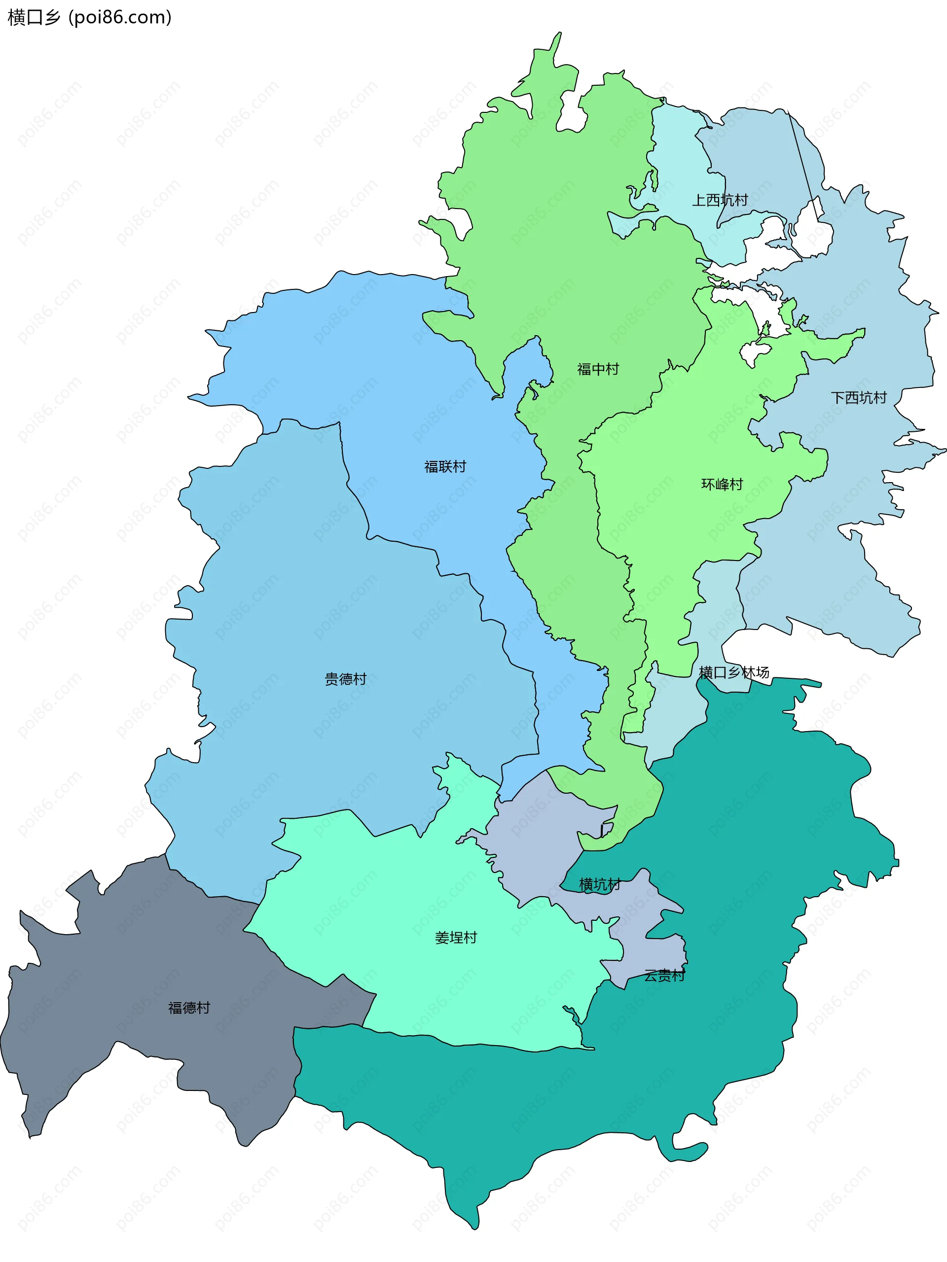 横口乡边界地图(五级行政区划)