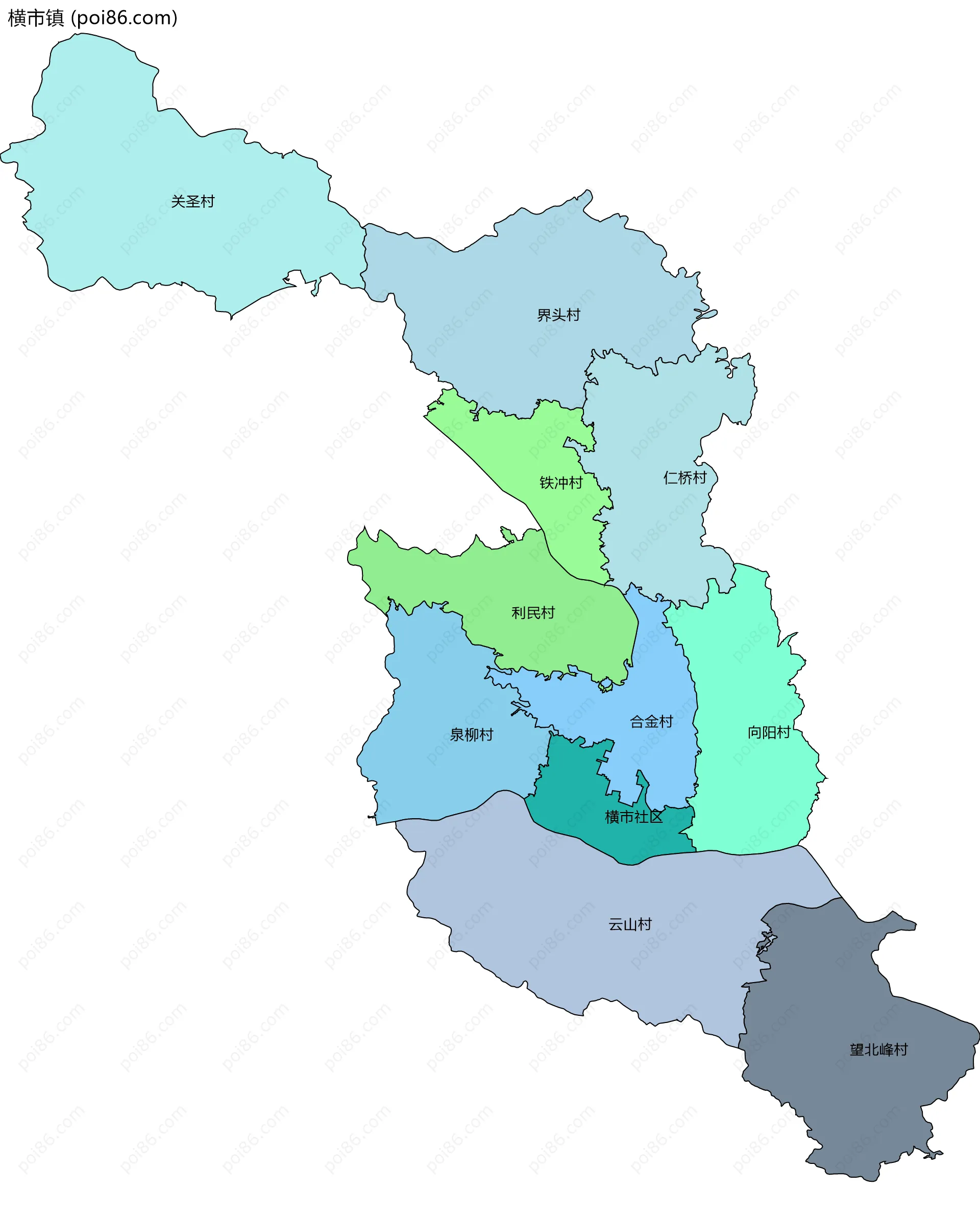 横市镇边界地图(五级行政区划)