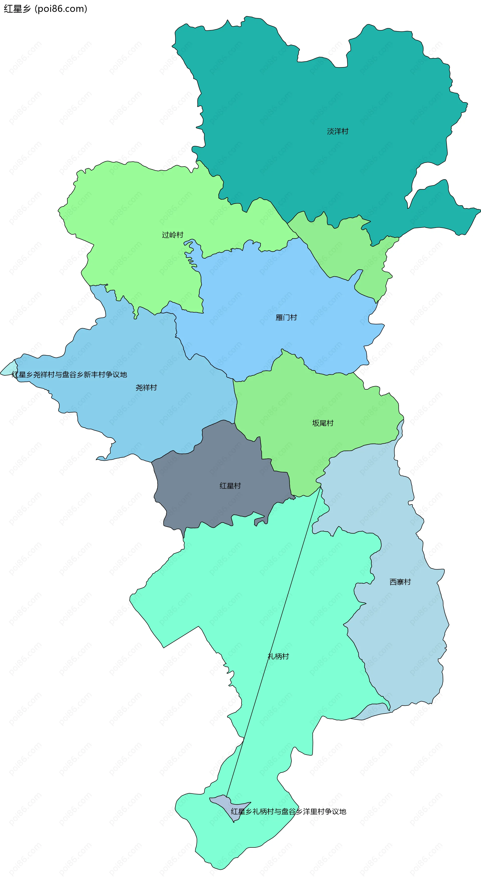 红星乡边界地图(五级行政区划)
