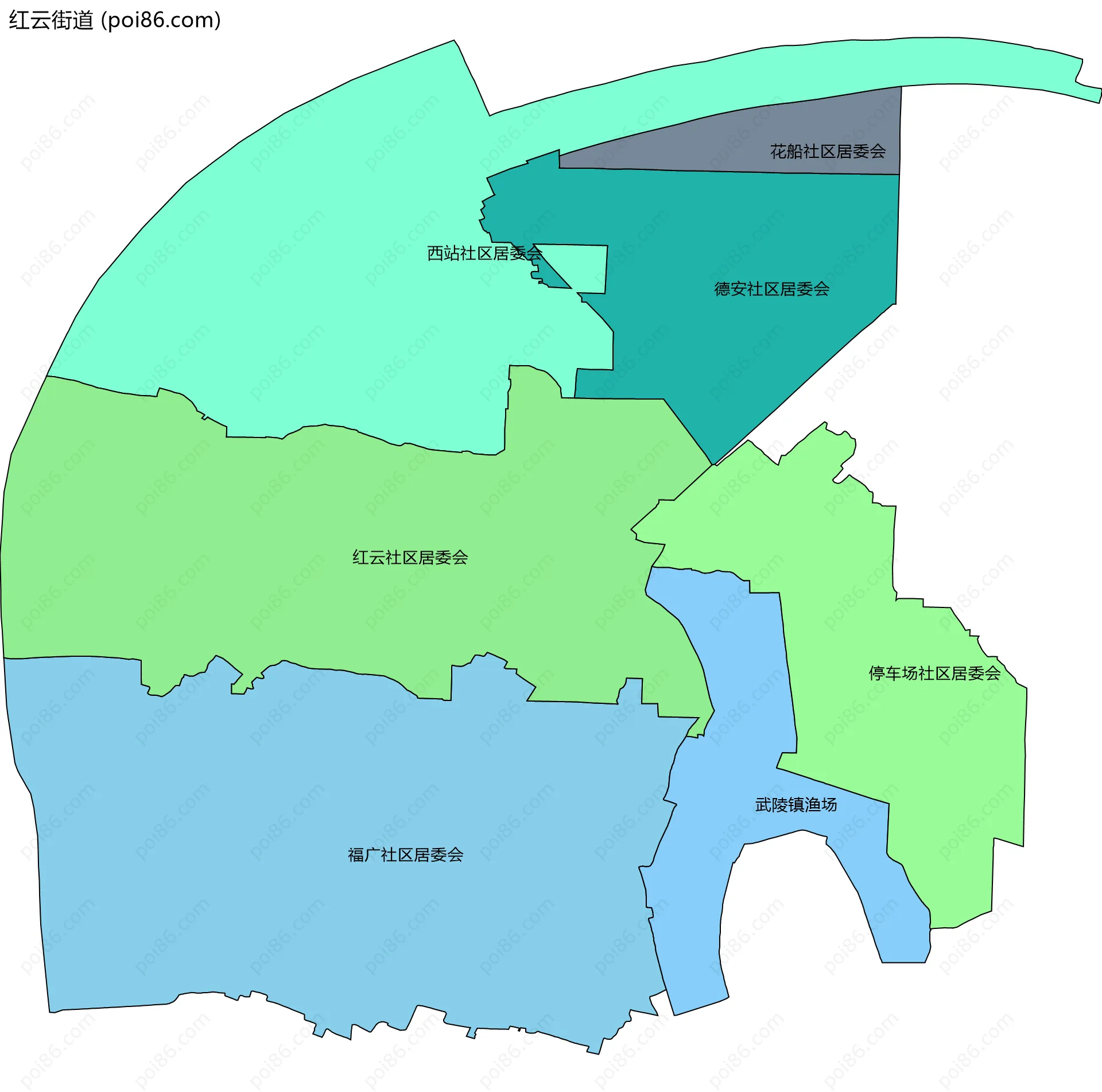 红云街道边界地图(五级行政区划)