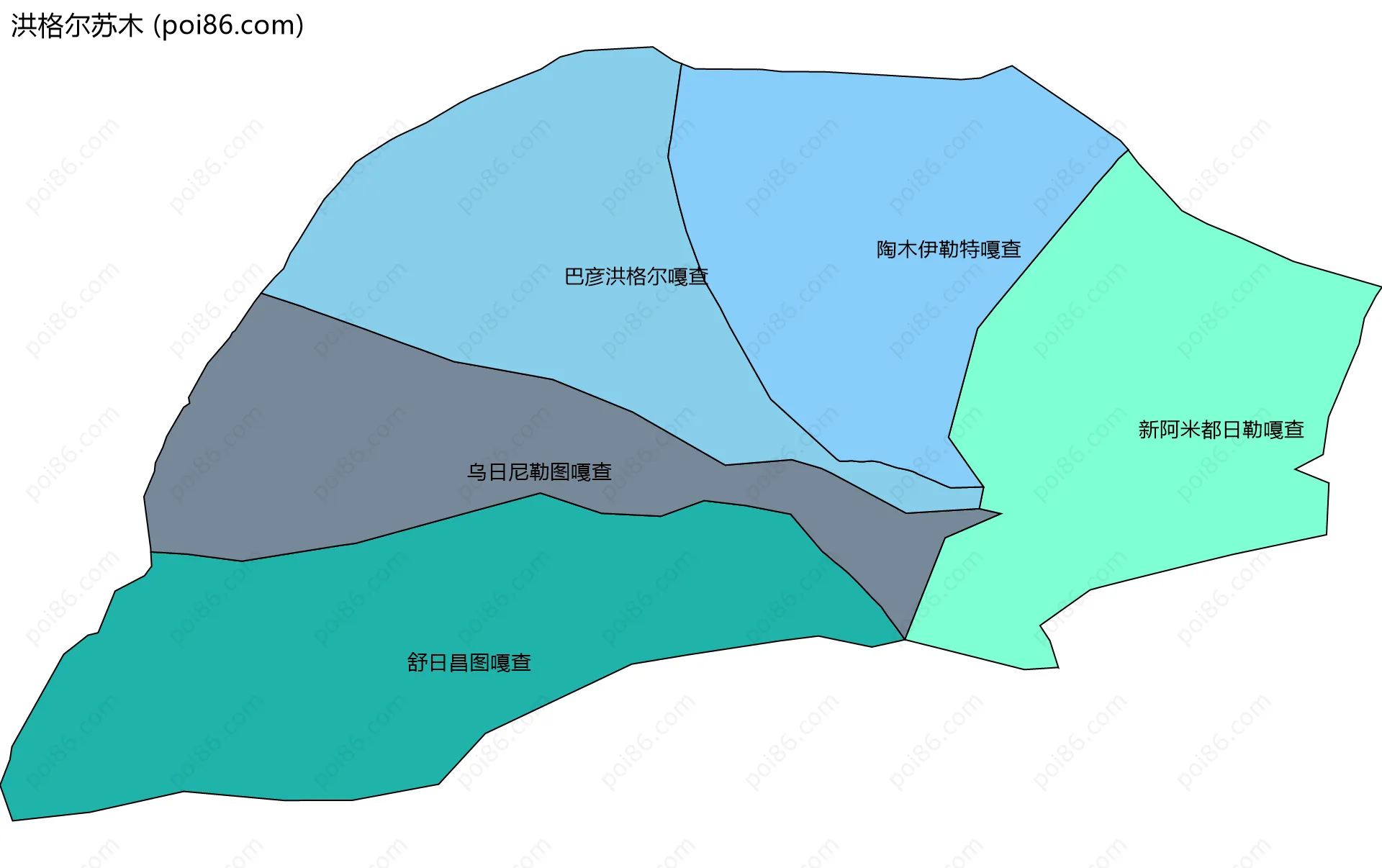 洪格尔苏木边界地图(五级行政区划)
