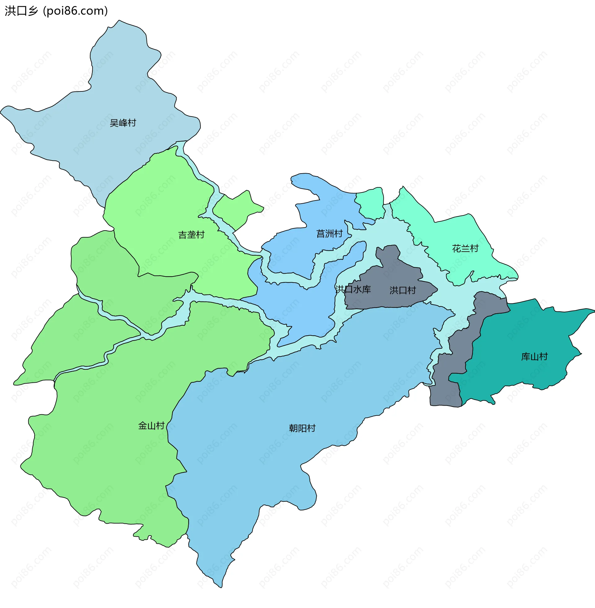 洪口乡边界地图(五级行政区划)
