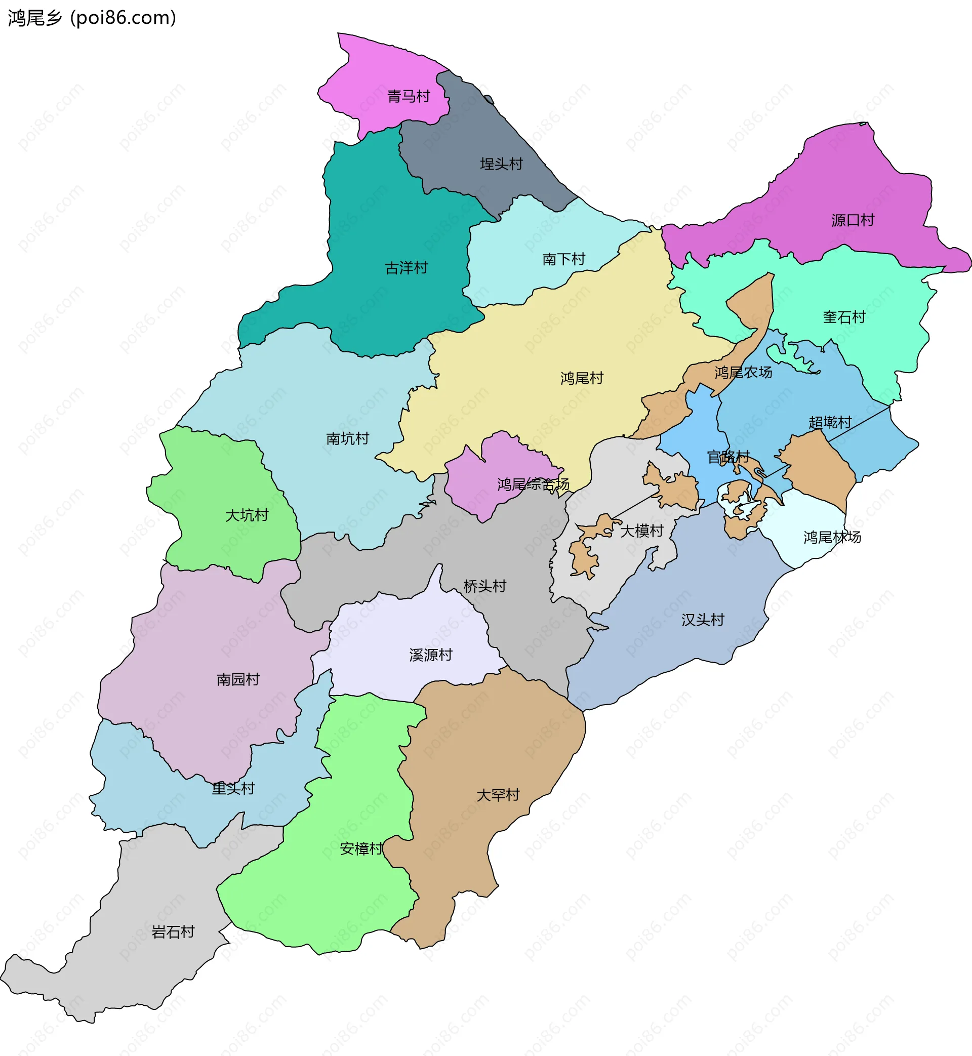 鸿尾乡边界地图(五级行政区划)