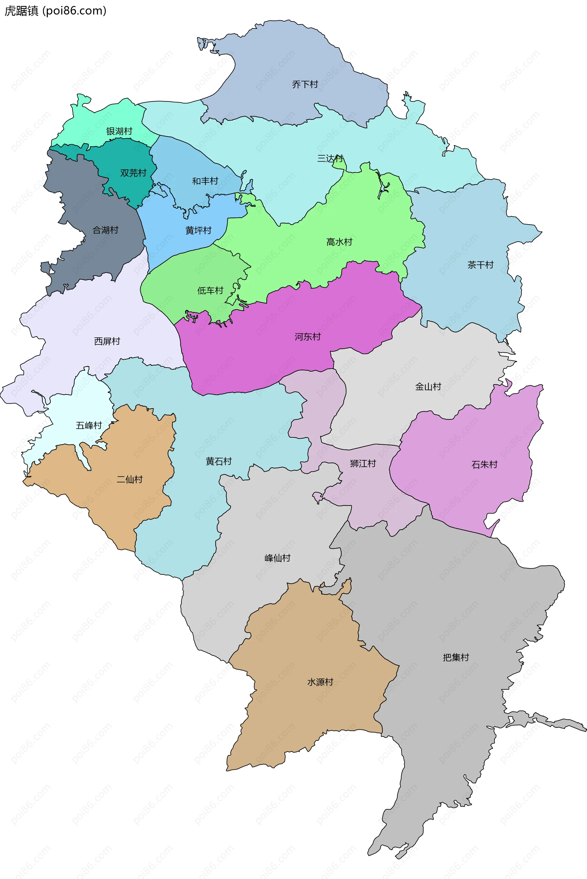 虎踞镇边界地图(五级行政区划)