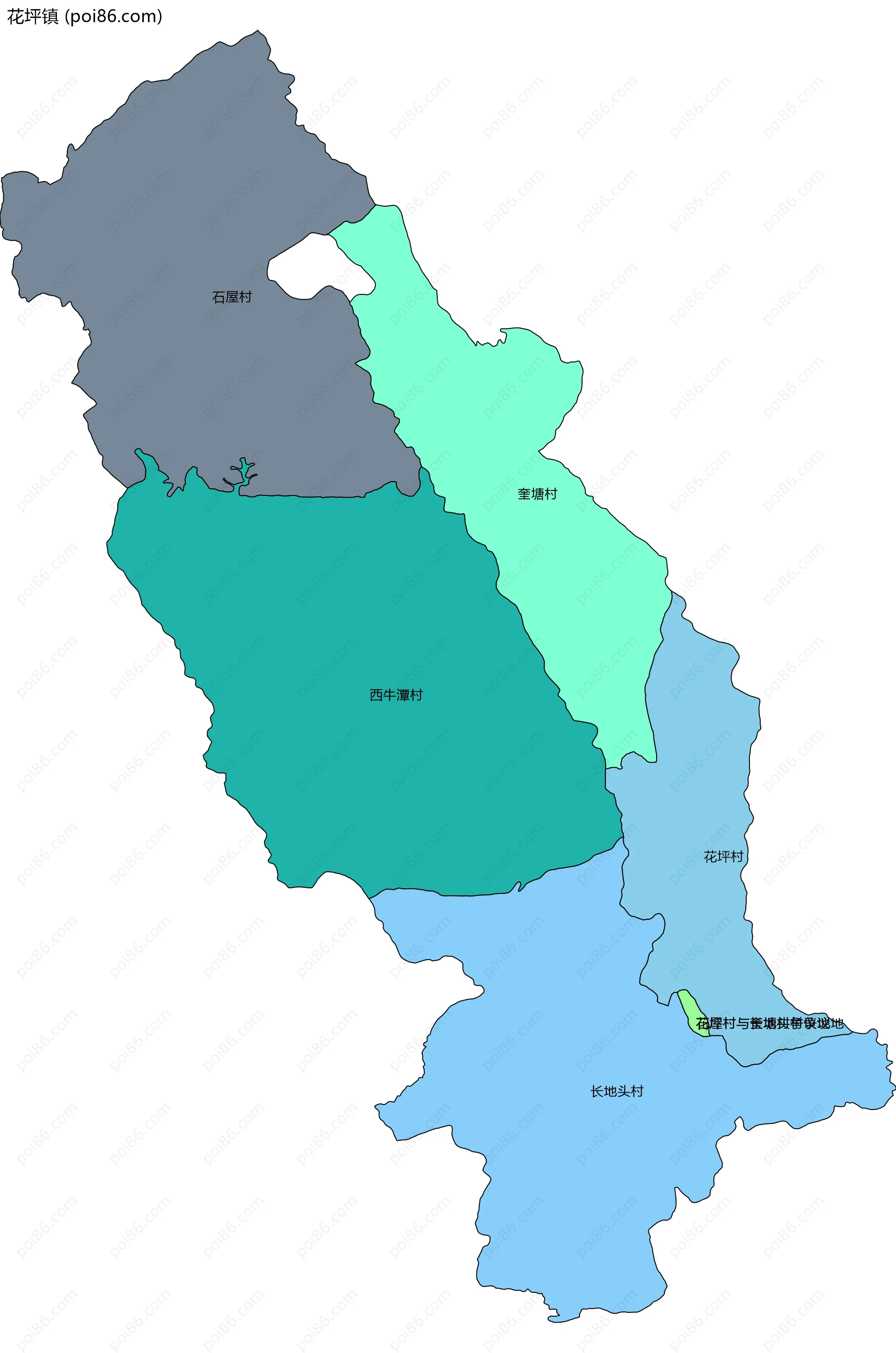 花坪镇边界地图(五级行政区划)