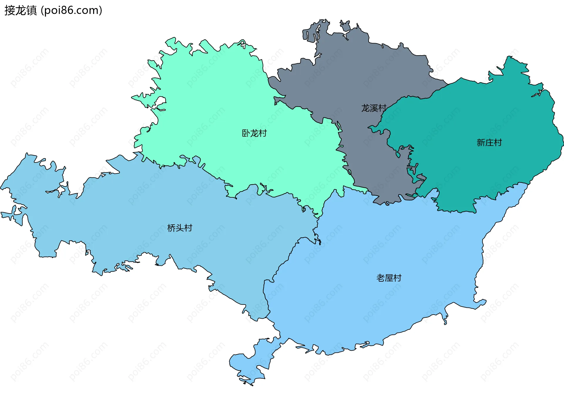 接龙镇边界地图(五级行政区划)