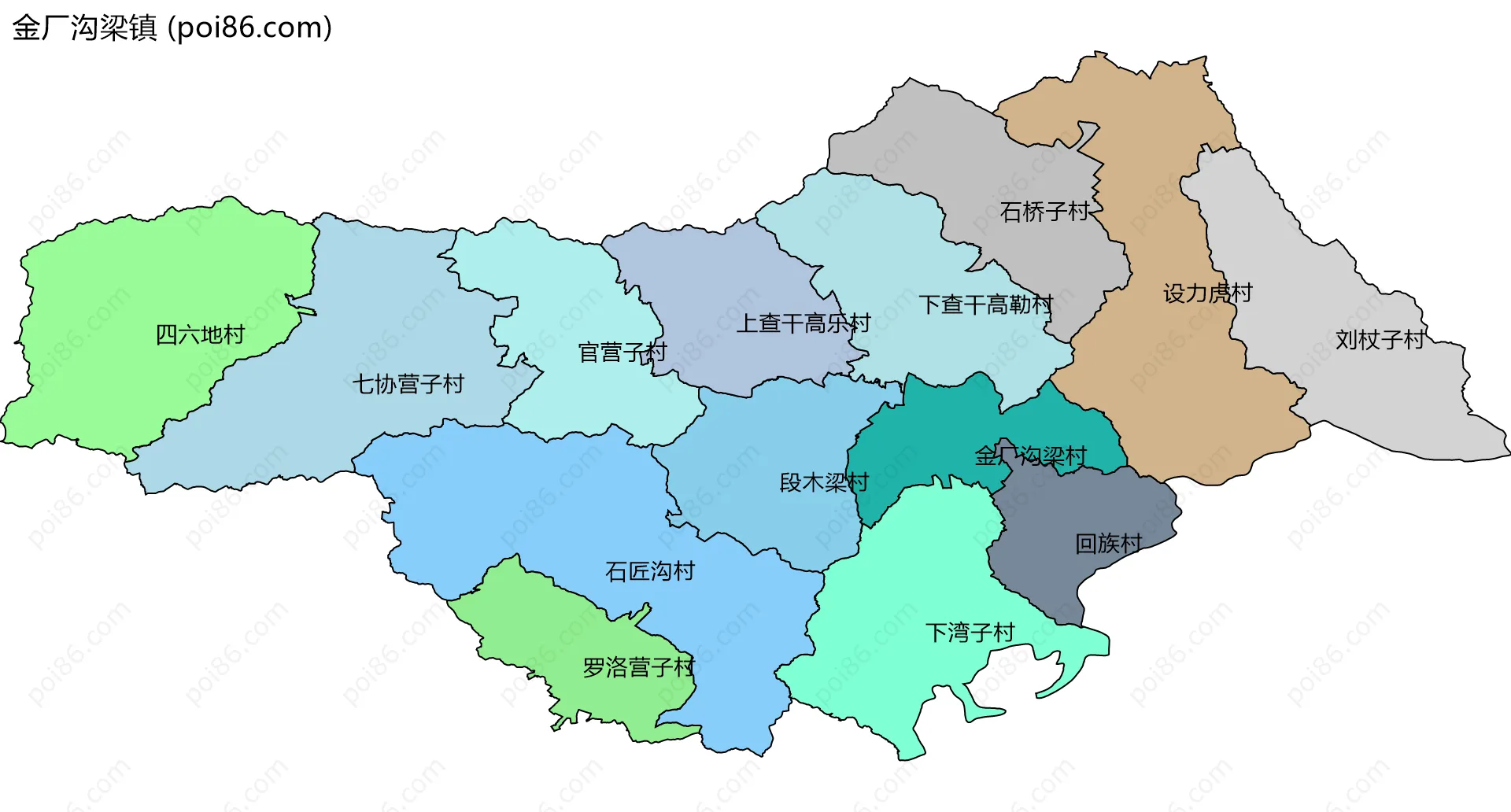 金厂沟梁镇边界地图(五级行政区划)
