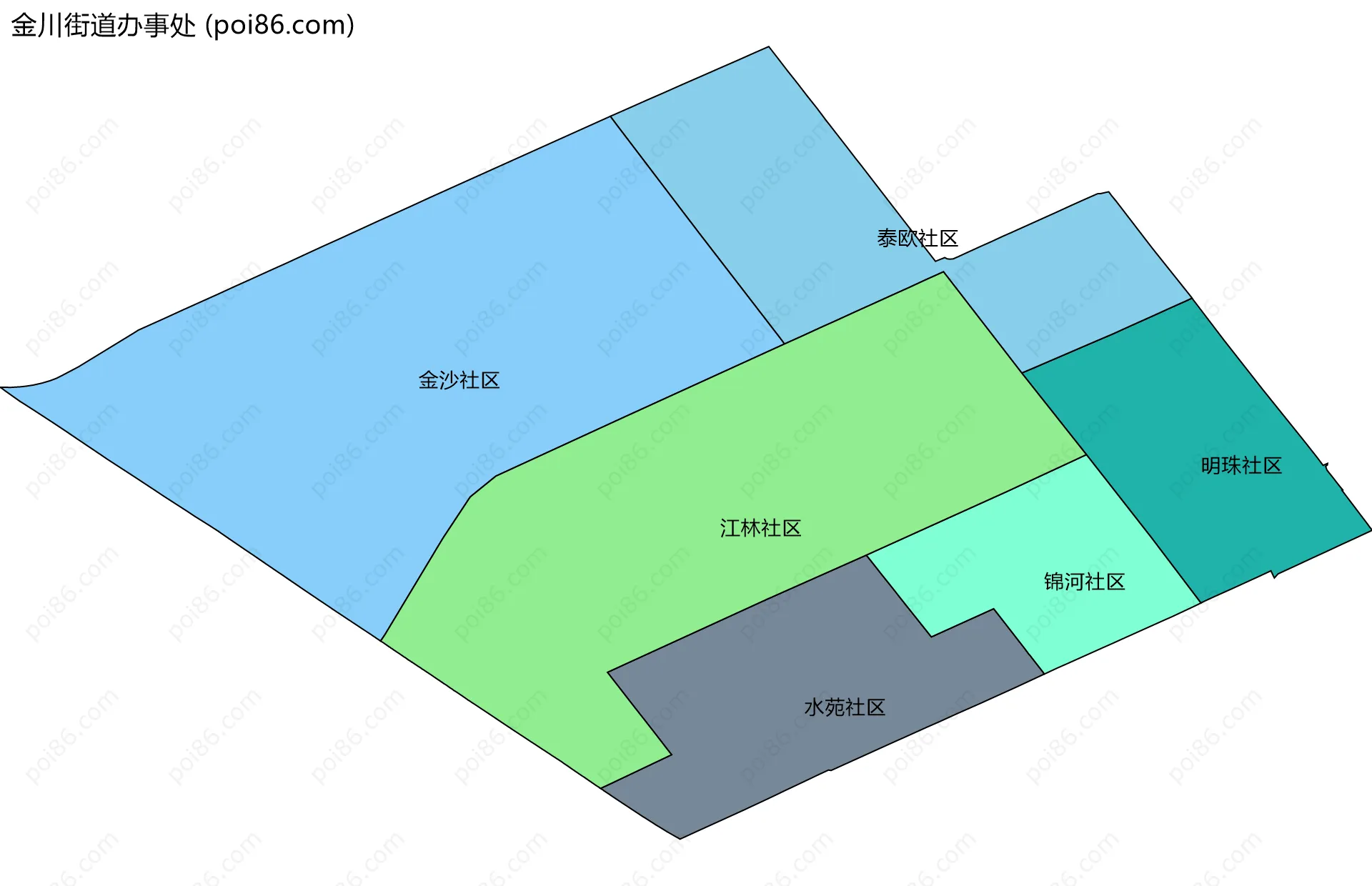 金川街道办事处边界地图(五级行政区划)