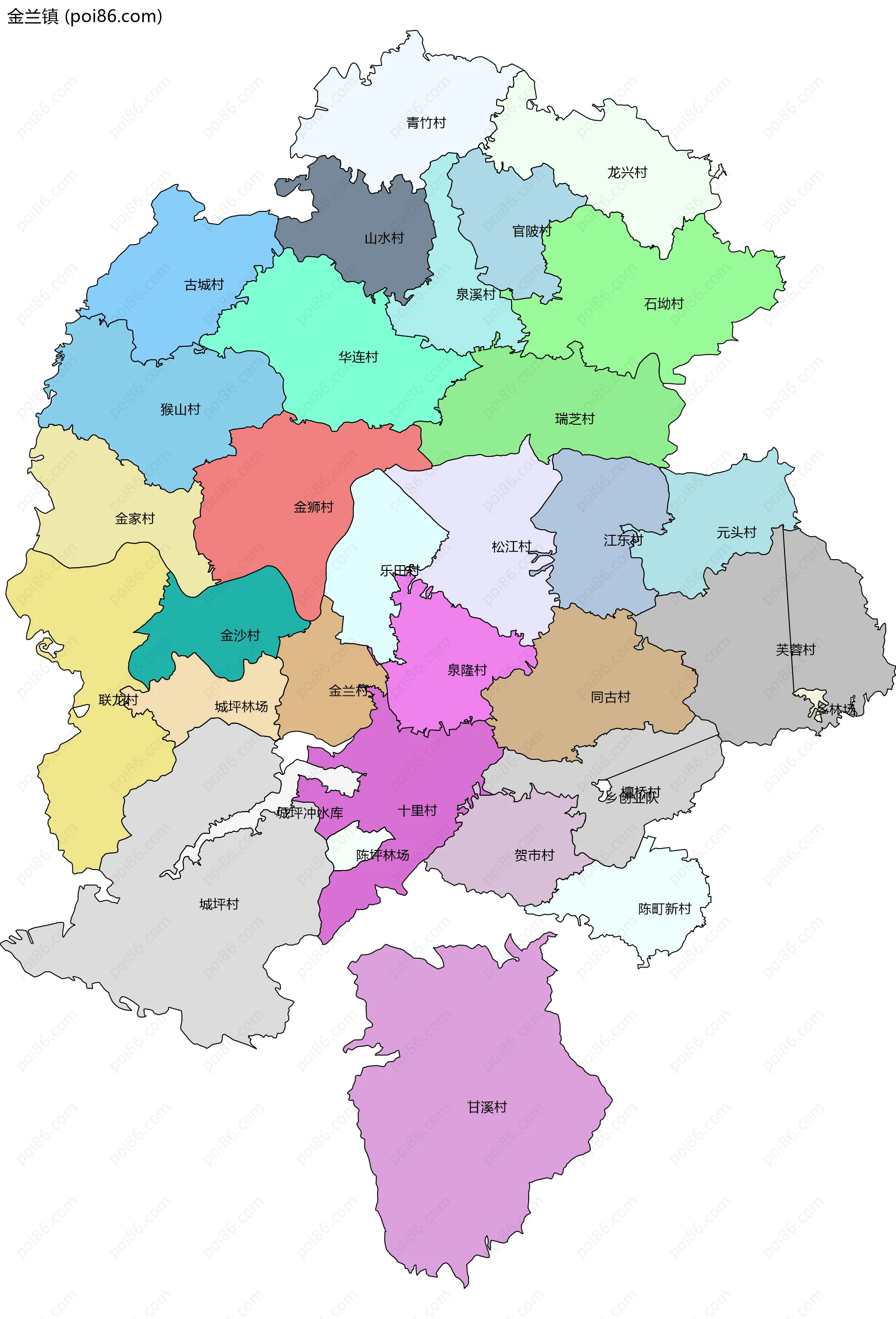 金兰镇边界地图(五级行政区划)