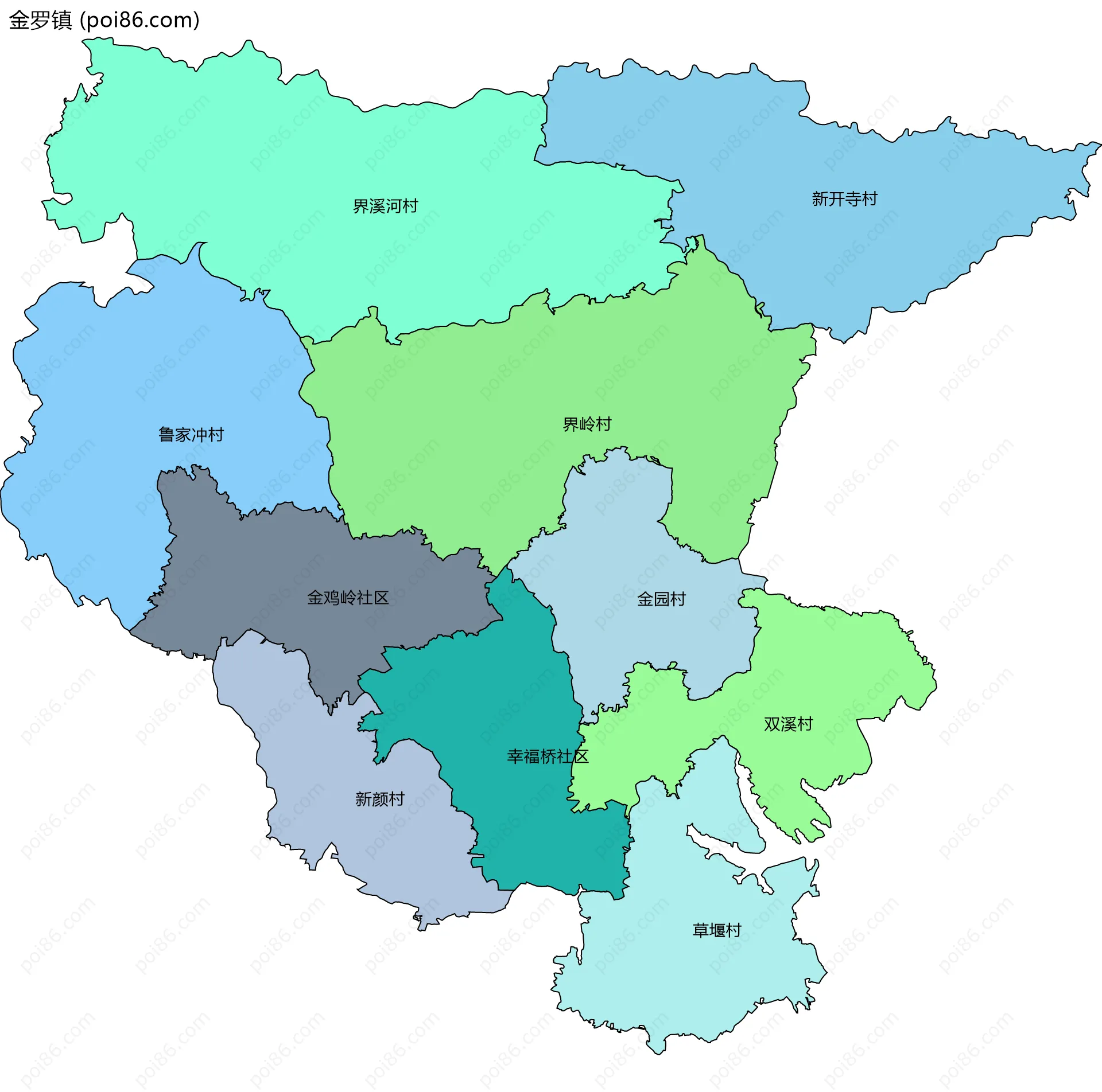 金罗镇边界地图(五级行政区划)