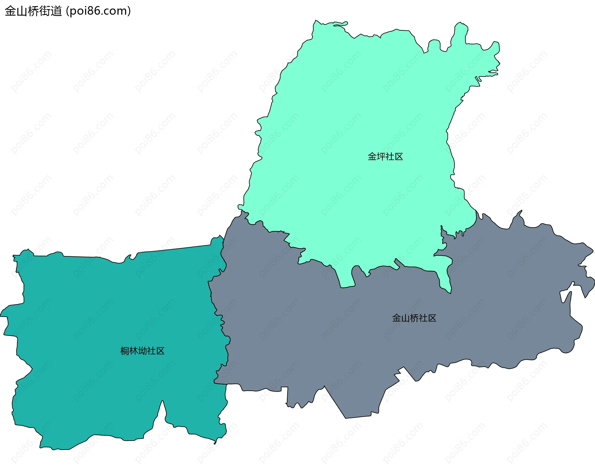 金山桥街道边界地图(五级行政区划)