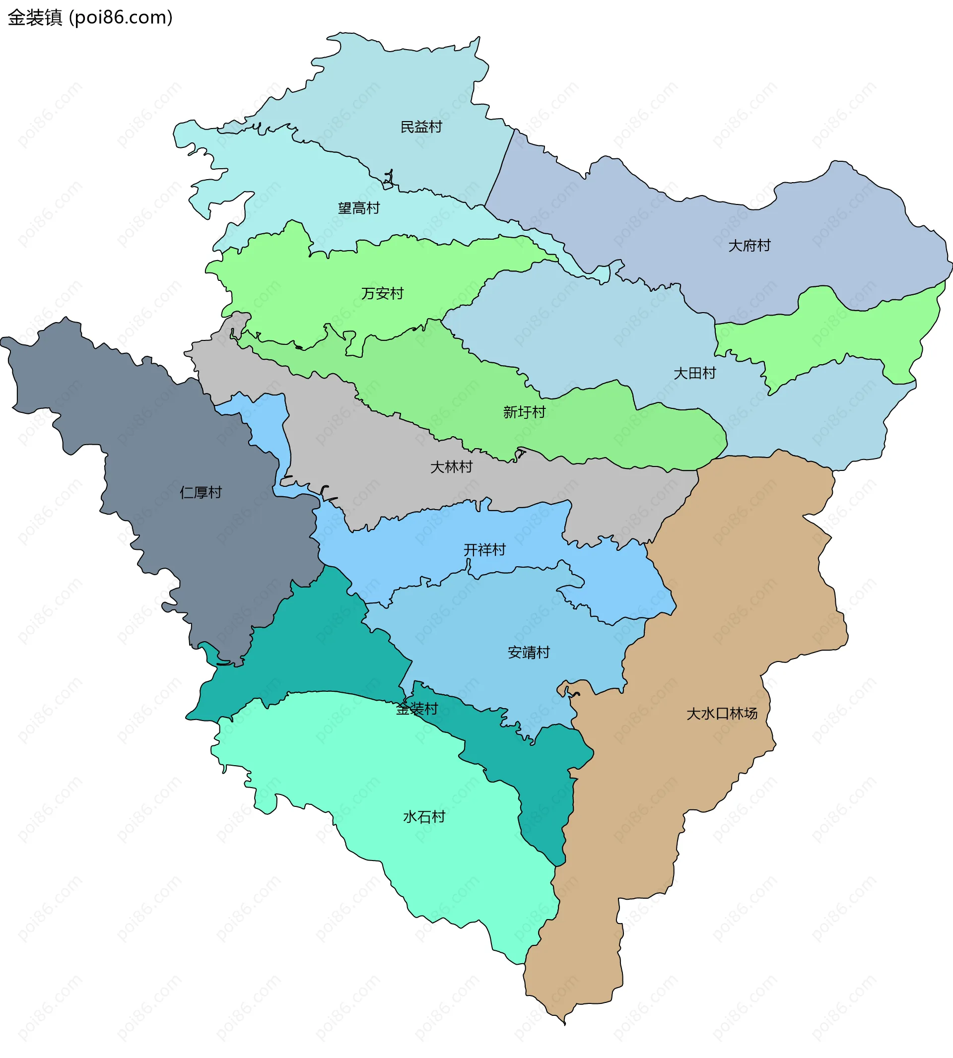 金装镇边界地图(五级行政区划)