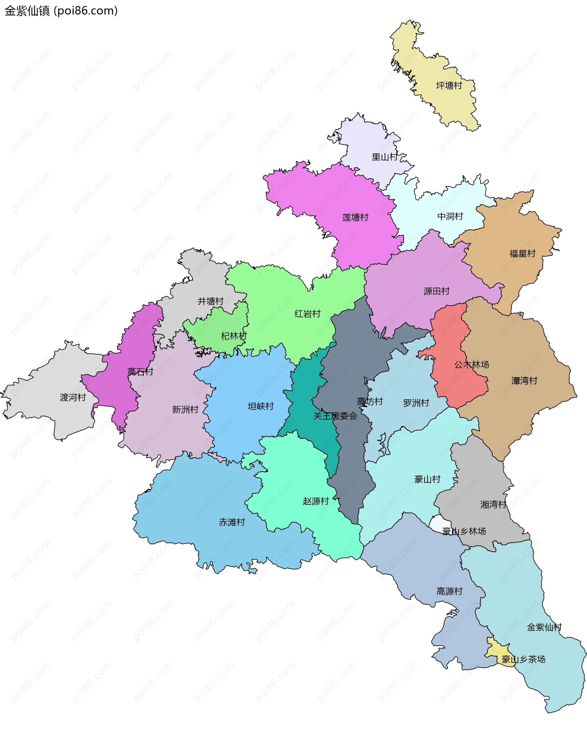 金紫仙镇边界地图(五级行政区划)