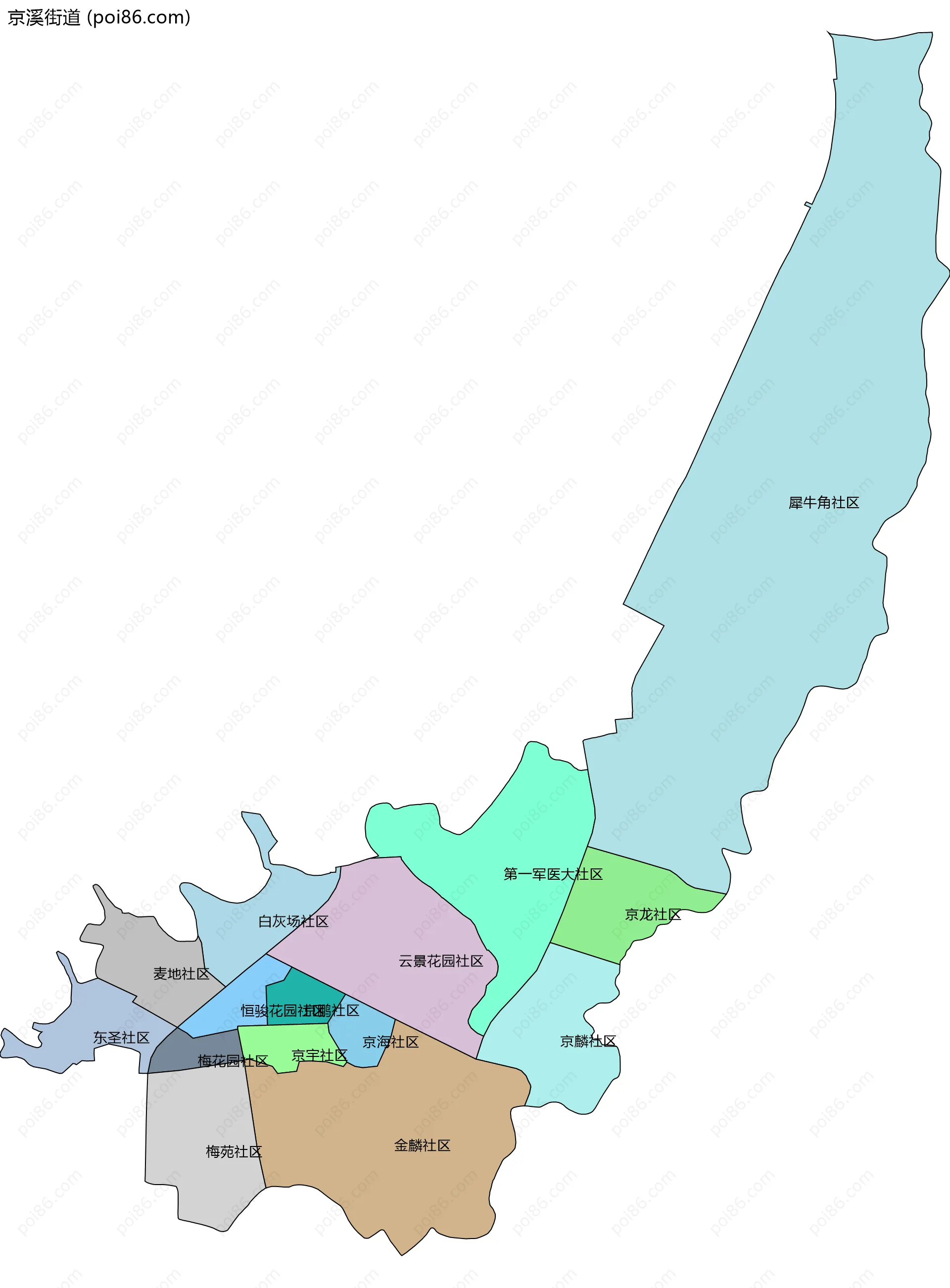 京溪街道边界地图(五级行政区划)