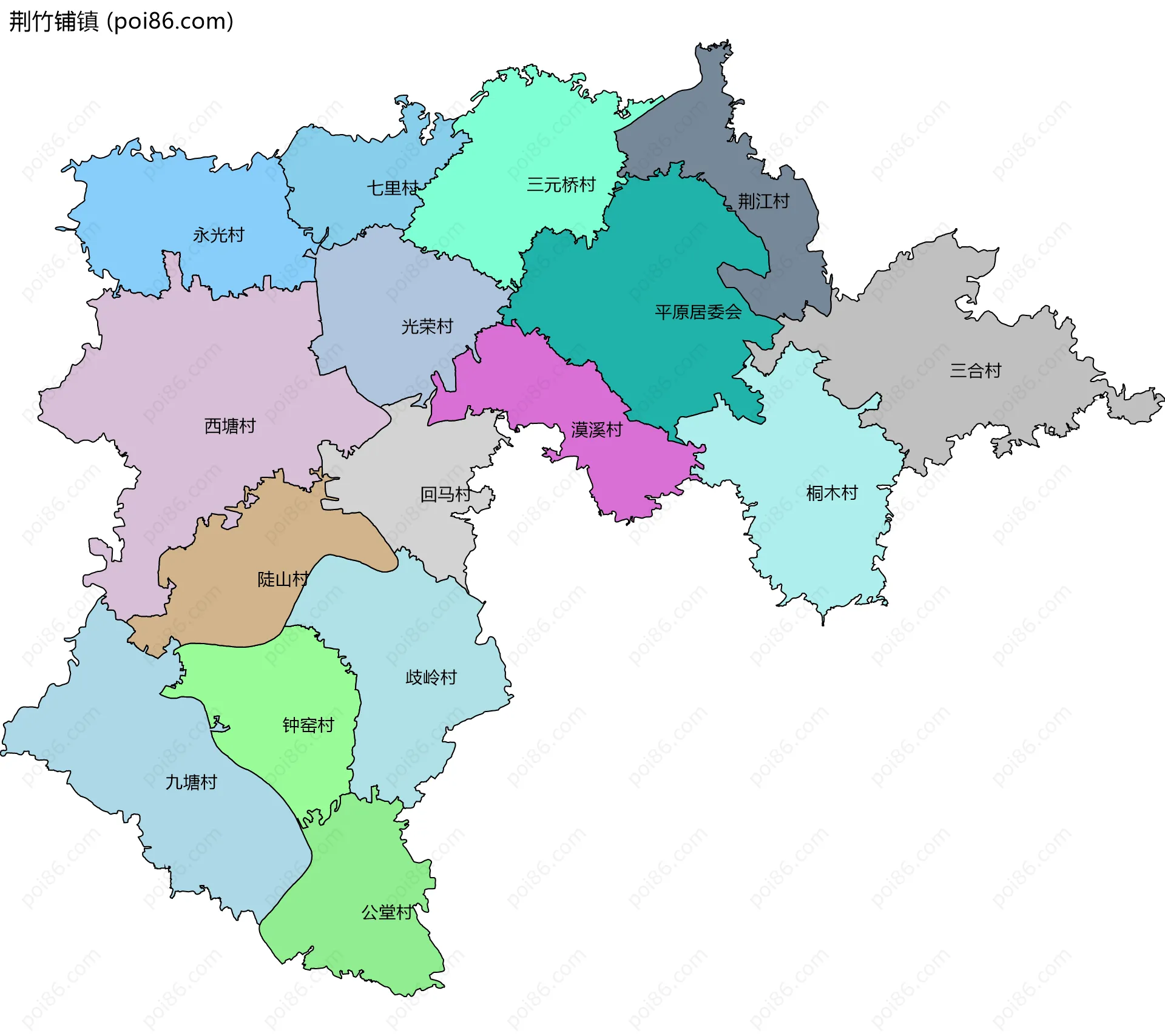 荆竹铺镇边界地图(五级行政区划)